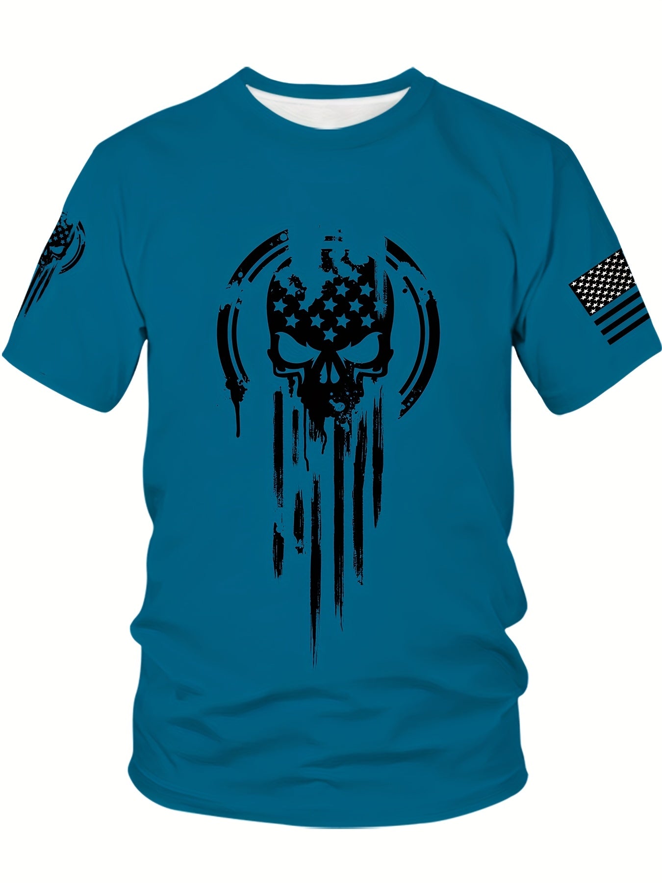 Men's 3D American Warrior Skull Military Print T-Shirt – Casual Sports Crew Neck, Polyester Knit with Slight Stretch - Premium T-Shirts from Lizard Vigilante - Just $29.99! Shop now at Lizard Vigilante