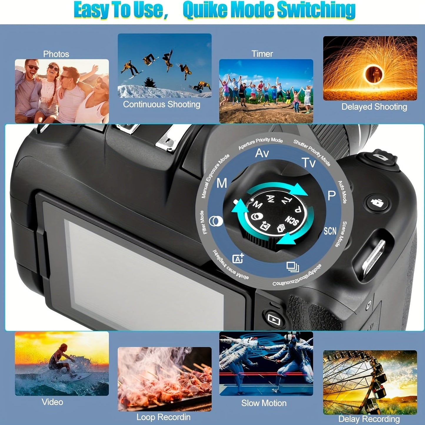 4K Photography Digital Camera - 12x Optical Zoom 72MP YouTube Vlogging Camera With 3" 180° Flip Screen, Auto Focus Compact Camera