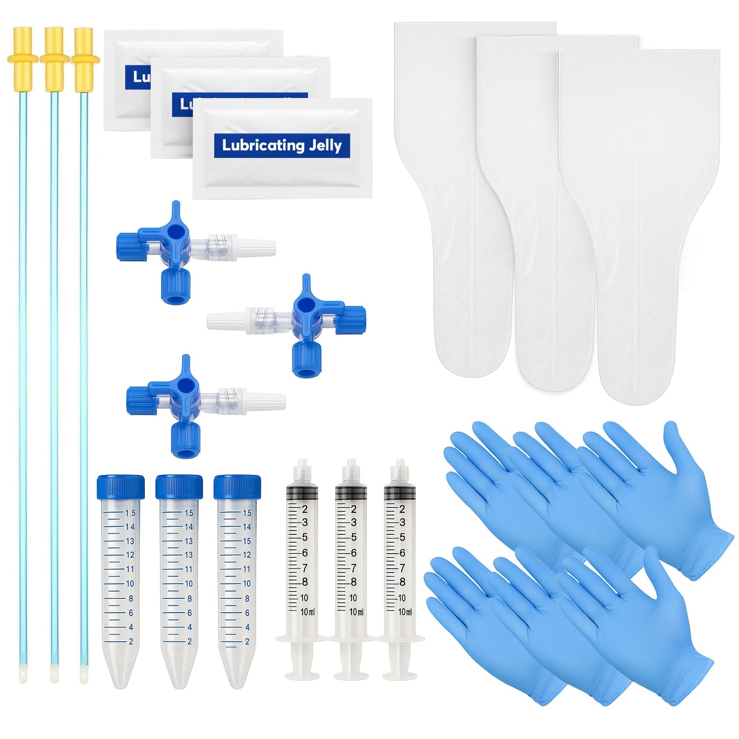 3-Way Canine Breeding Kit – Complete Set for Semen Collection and Insemination with Collection Cones, Insemination Rods, Syringes, Tubes, Gloves, Valves & Lubricating Jelly