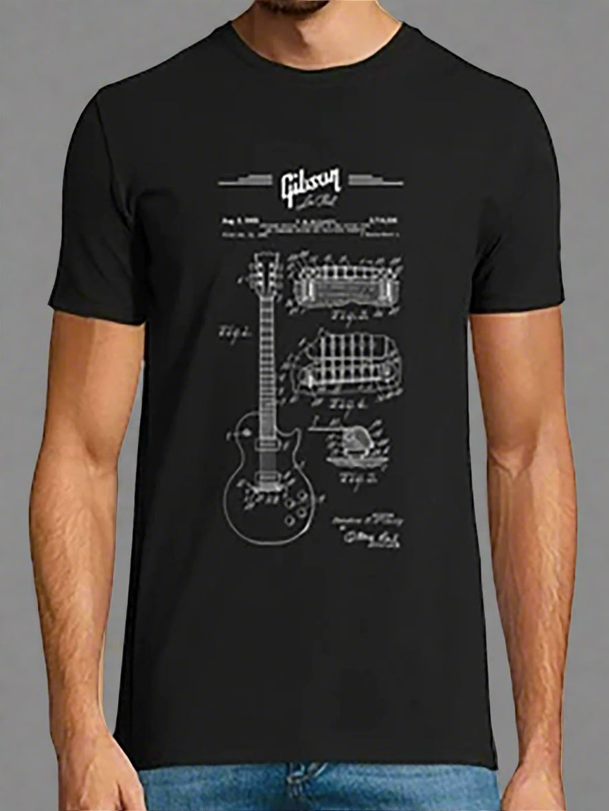 Gibson Les Paul Guitar Patent Drawing T-Shirt – 100% Cotton, Crew Neck, All-Season Casual Music Tee - Premium T-Shirt from Lizard Vigilante - Just $24.88! Shop now at Lizard Vigilante