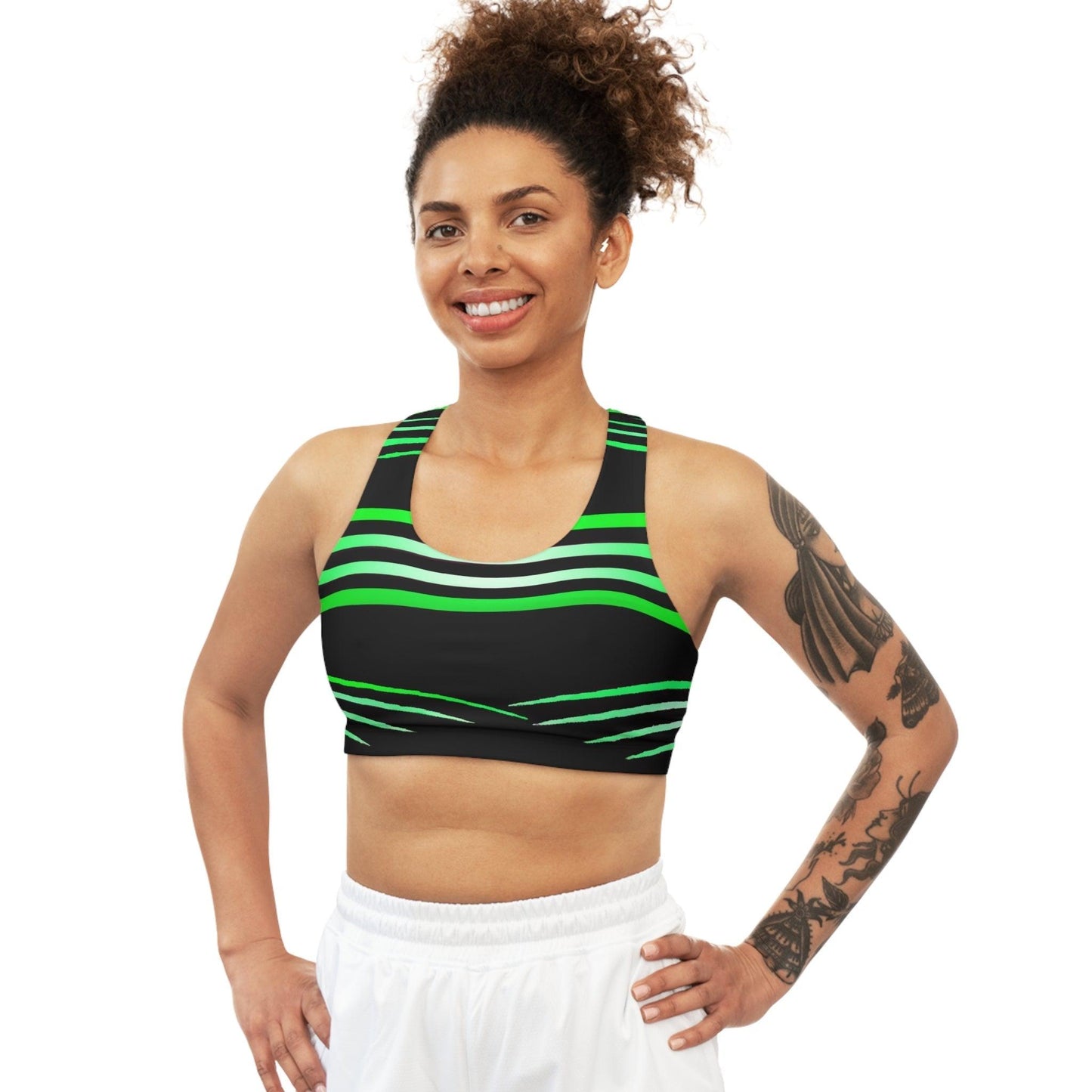 Black Green White Seamless Sports Bra - Lizard Vigilante