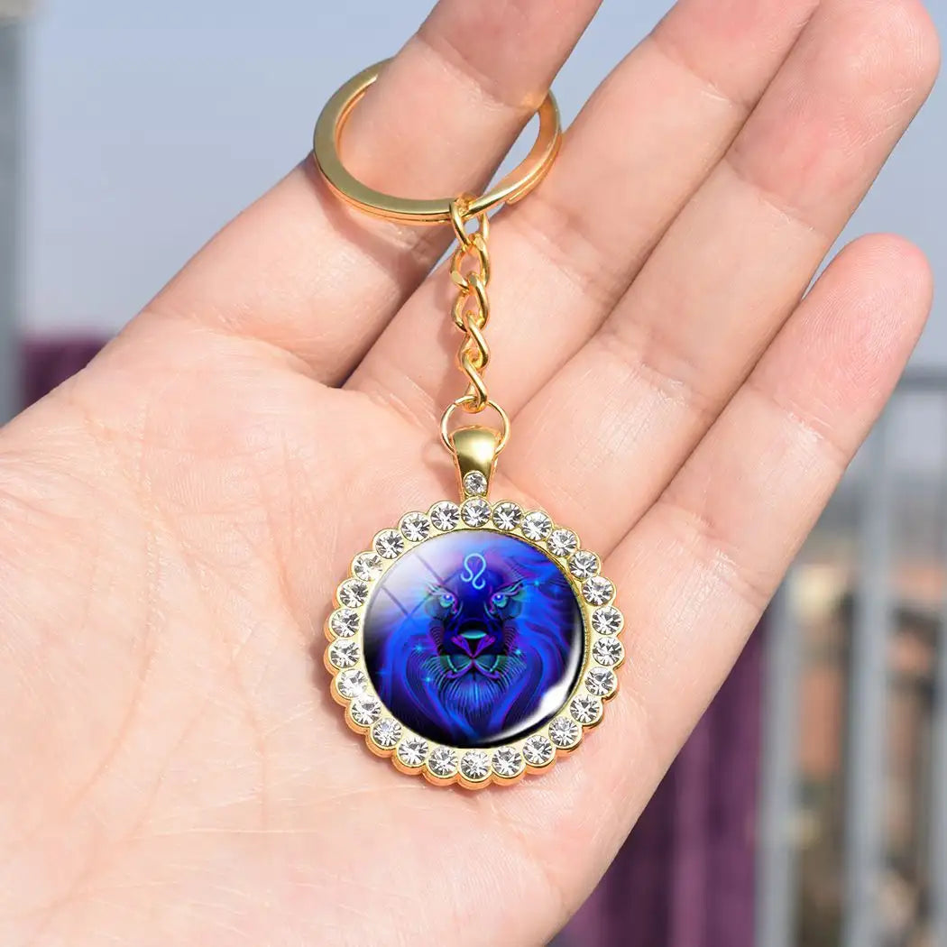 Blue Purple Glass Diamond Keychain Constellation Pendant