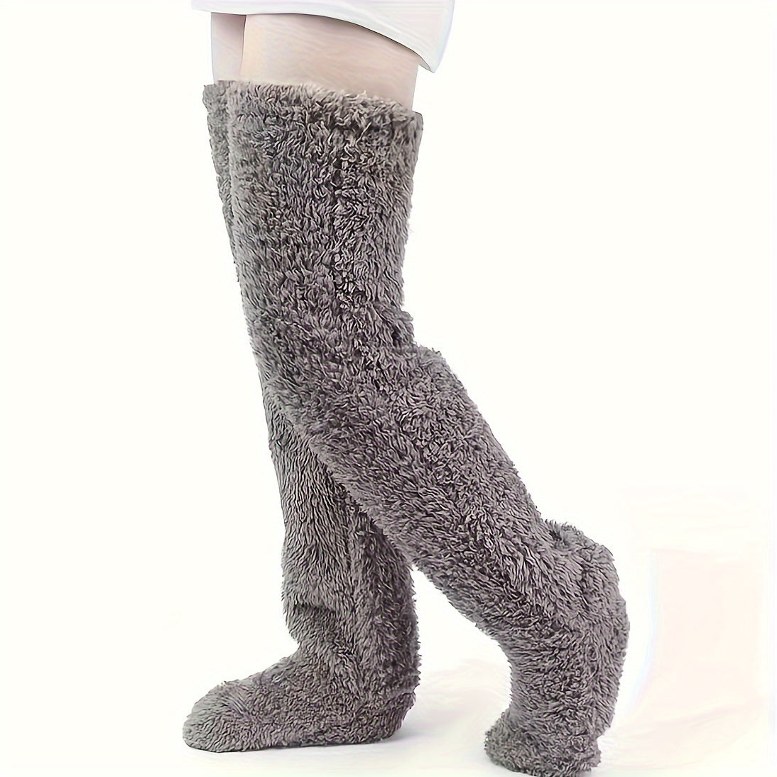 Cozy Couple's Thigh-High Fuzzy Socks - Warm, Durable Knit Over-The-Knee Stockings, Easy-Care Solid Hosiery