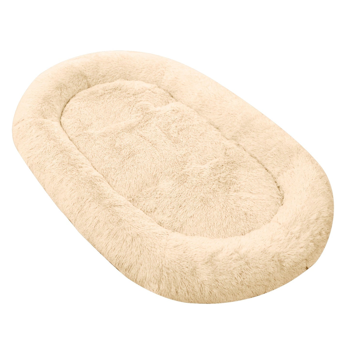 Orthopedic Human Dog Bed 71"x45"x12" Oval Washable Faux Fur Pet Bed with Plump Pillow, Blanket & Strap - Non-Slip Spa Design for All Dog Sizes, Grey, Cozy Nap Spot, Cozy Aesthetic, Durable Polyester, Home Lounging
