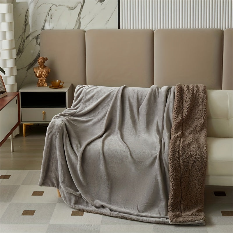 1pc Cozy Double Layer Sherpa Blanket for All Seasons - Perfect for Bed, Sofa, Camping and More!