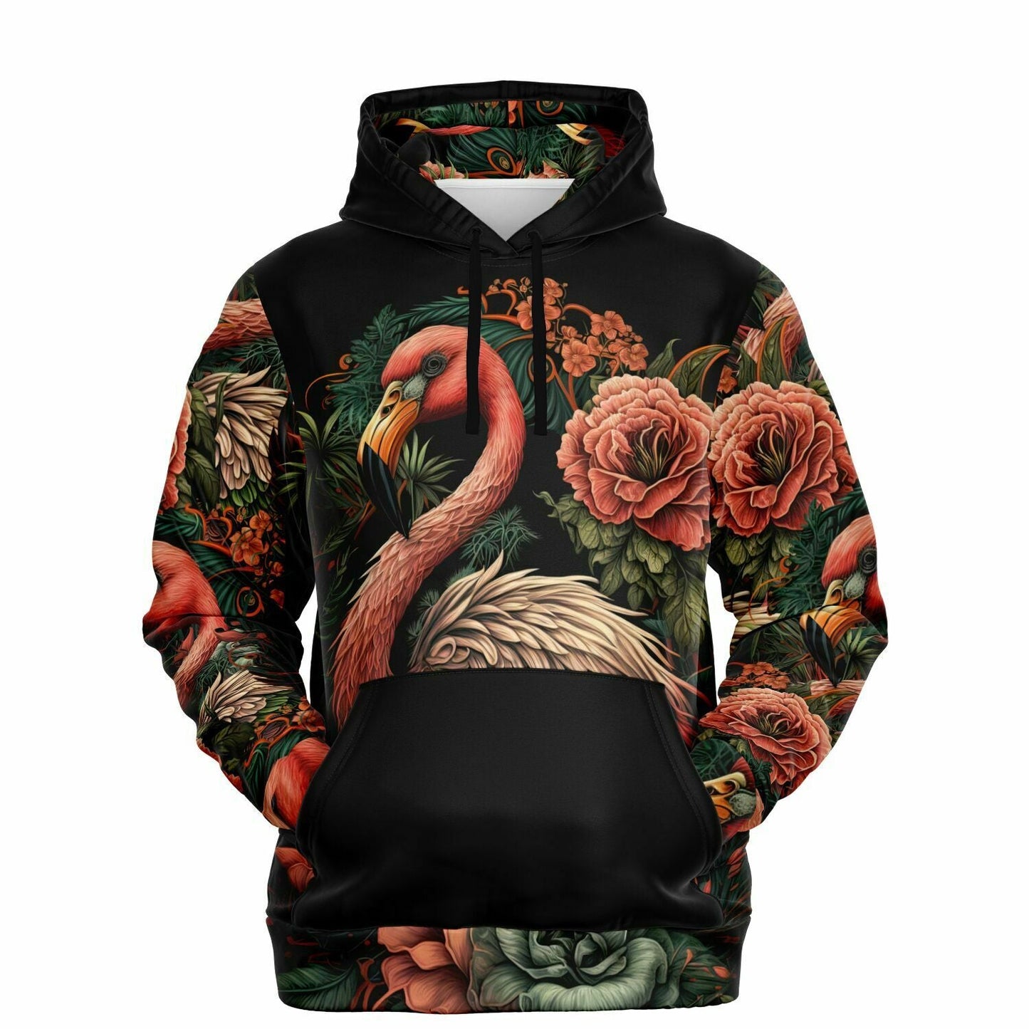 Flamingo Black Elegant Floral Hoodie