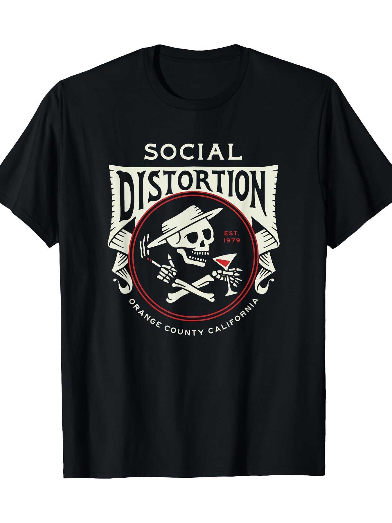 Official Social Distortion Skelly Circle T-Shirt - 220g Cotton Casual Tee - Premium T-shirt from Lizard Vigilante - Just $25.99! Shop now at Lizard Vigilante