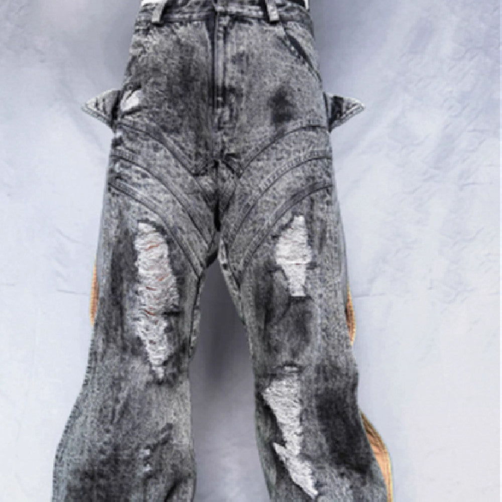 Washing Destroys Fashion Deconstruction Design Patchwork Pants