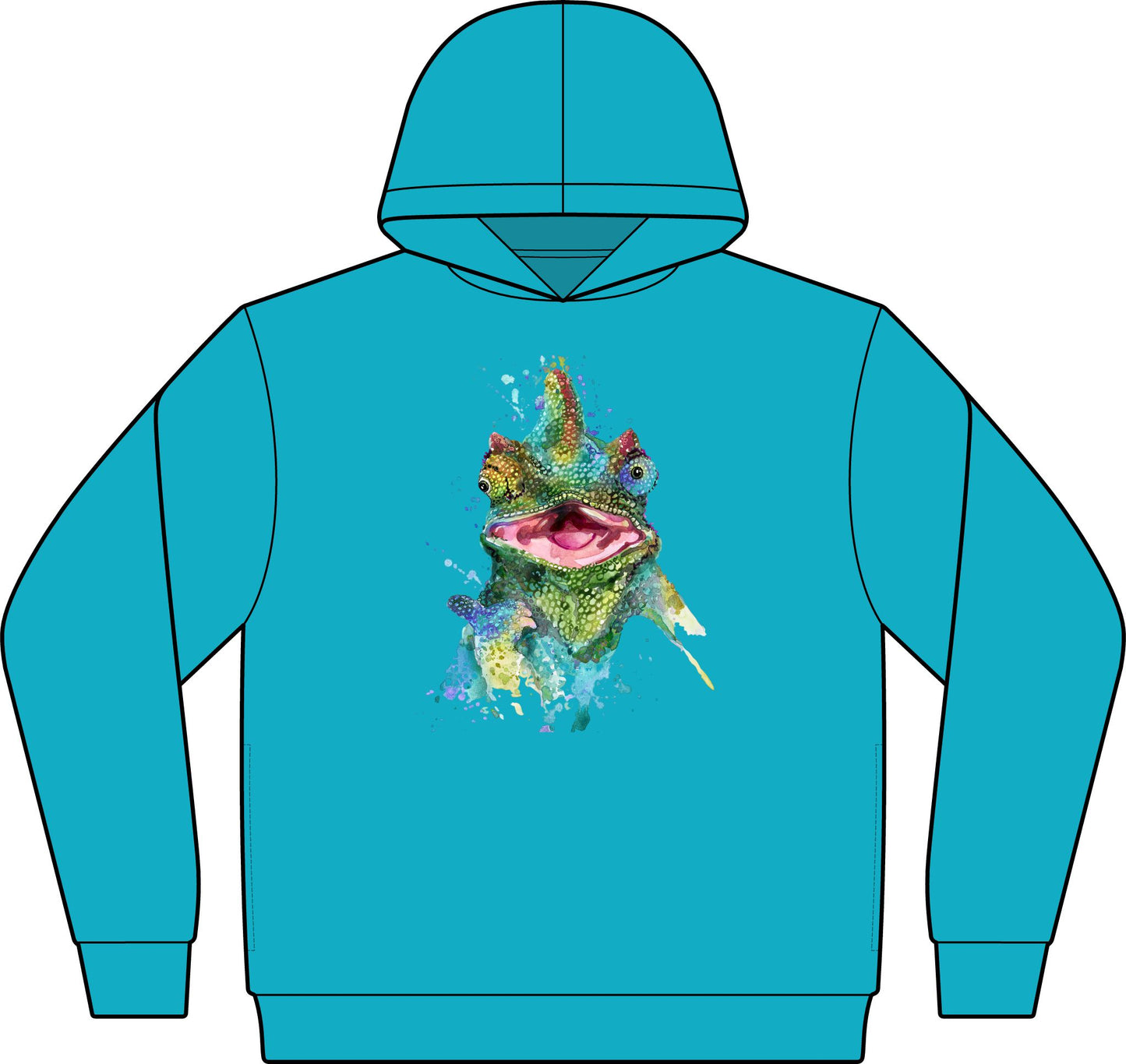 Colorful Chameleon Hoodie - Vibrant Watercolor Lizard Graphic