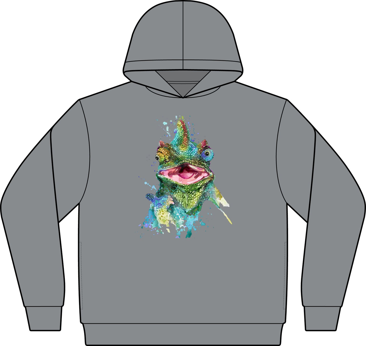 Colorful Chameleon Hoodie - Vibrant Watercolor Lizard Graphic