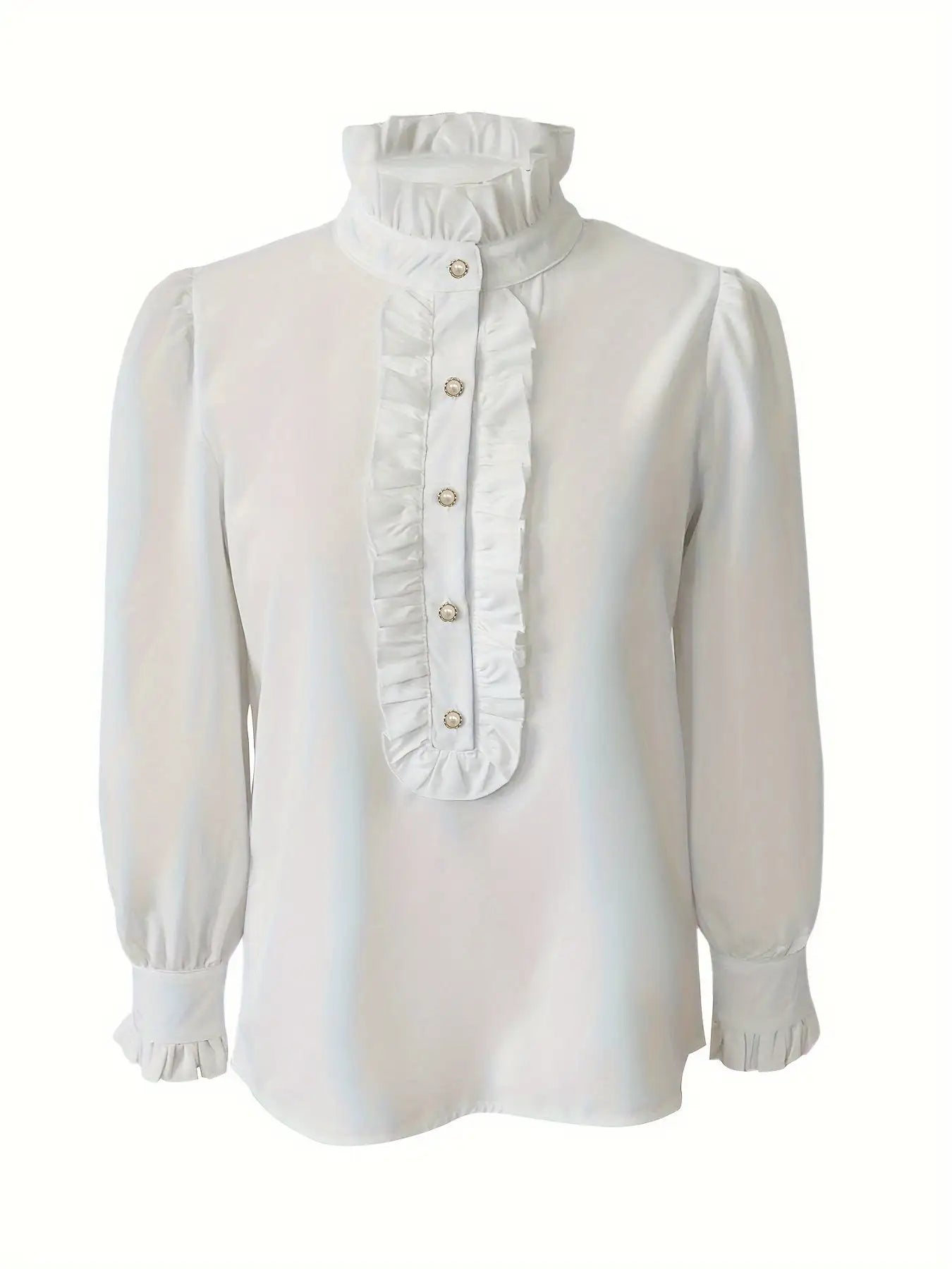 Fashionable Stand-up Collar Long-sleeved Shirt With Lotus Leaf Hem