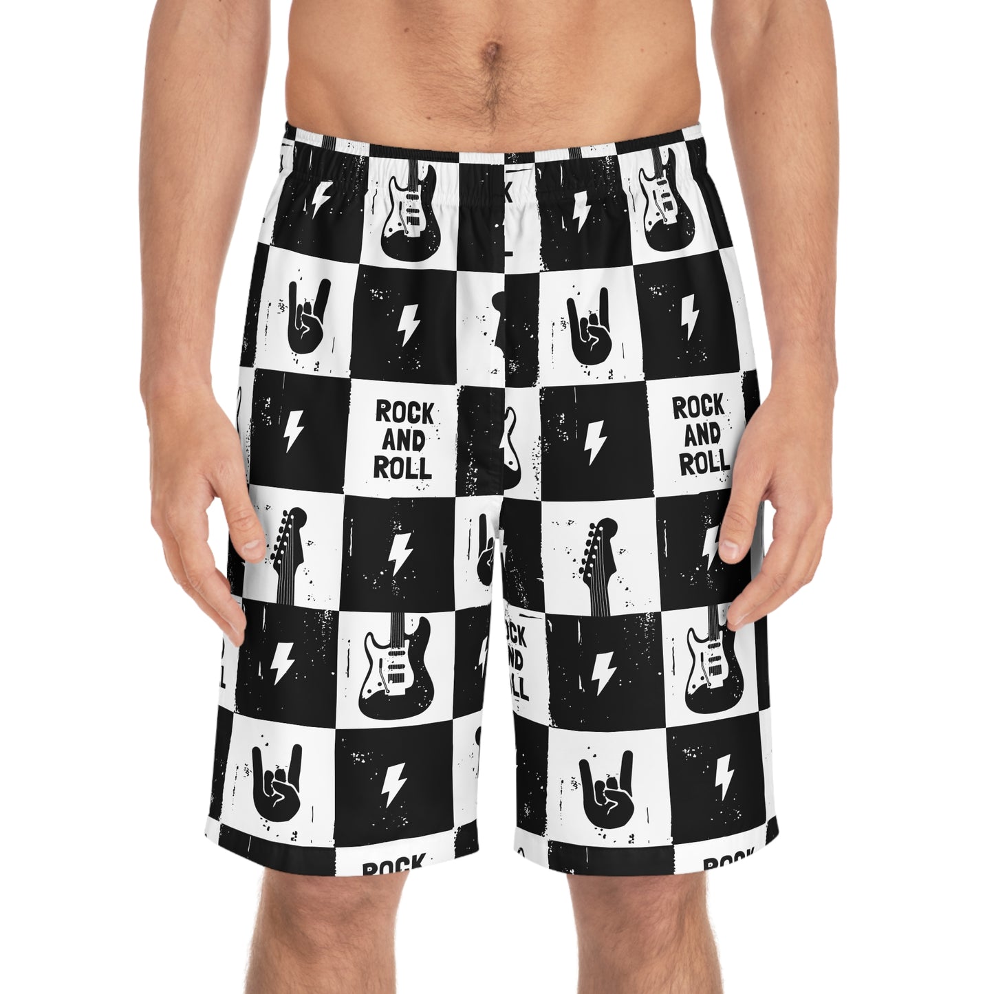Rock And Roll Squares Men's Board Shorts - Premium All Over Prints from Printify - Just $39.21! Shop now at Lizard Vigilante