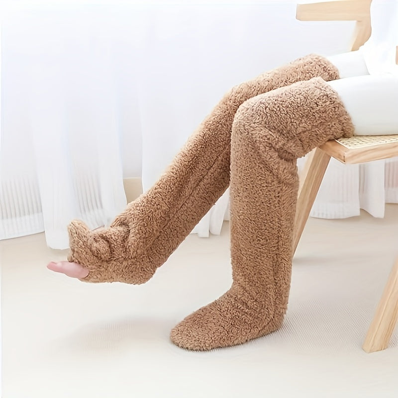 Cozy Couple's Thigh-High Fuzzy Socks - Warm, Durable Knit Over-The-Knee Stockings, Easy-Care Solid Hosiery
