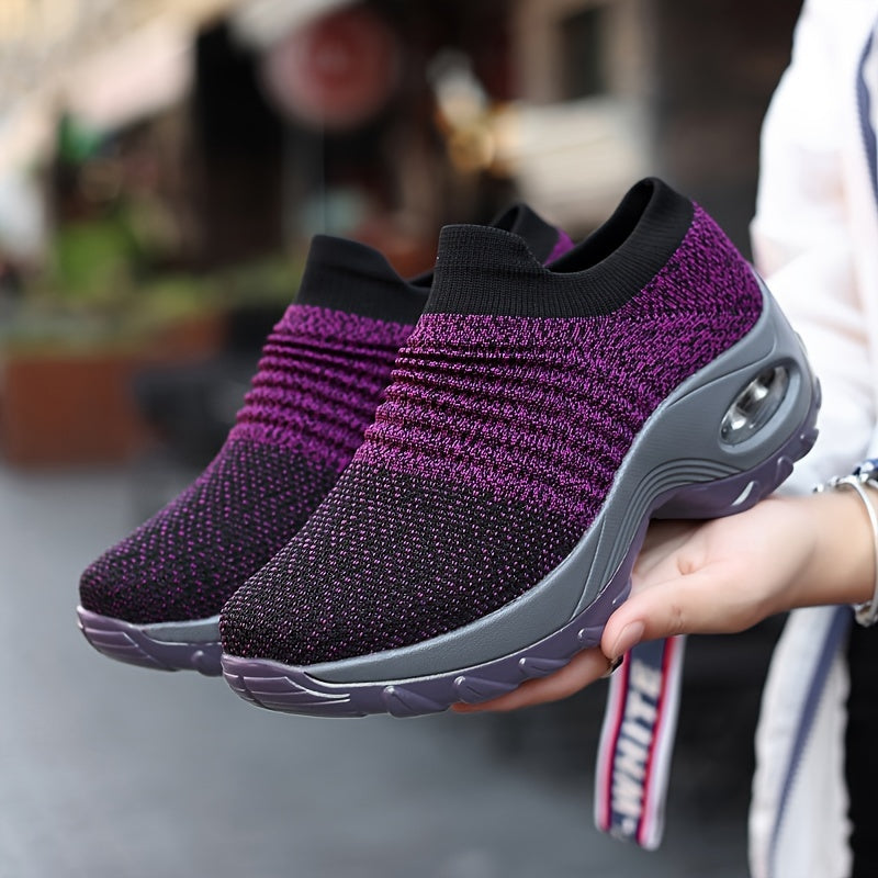 Women's Casual Sports Socks Sneakers Fashionable Thick Sole Air Cushion, Elevated Sloping Heel Rocking Shoes plus size