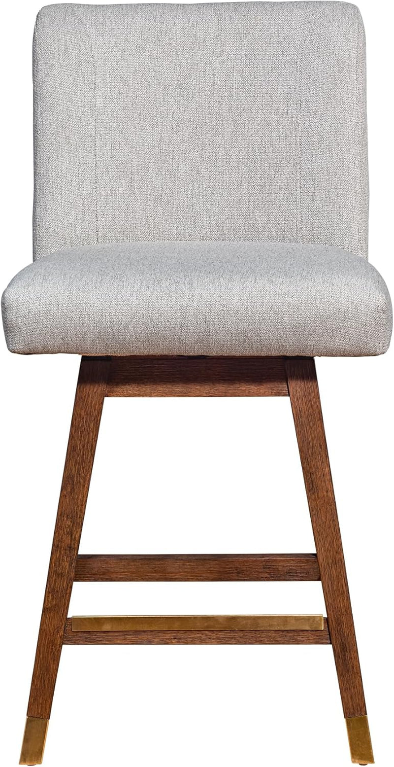 Basila Modern Farmhouse 26" Seat Height Swivel Bar Stool for Kitchen Island Counter in Brown Oak Wood with Taupe Fabric