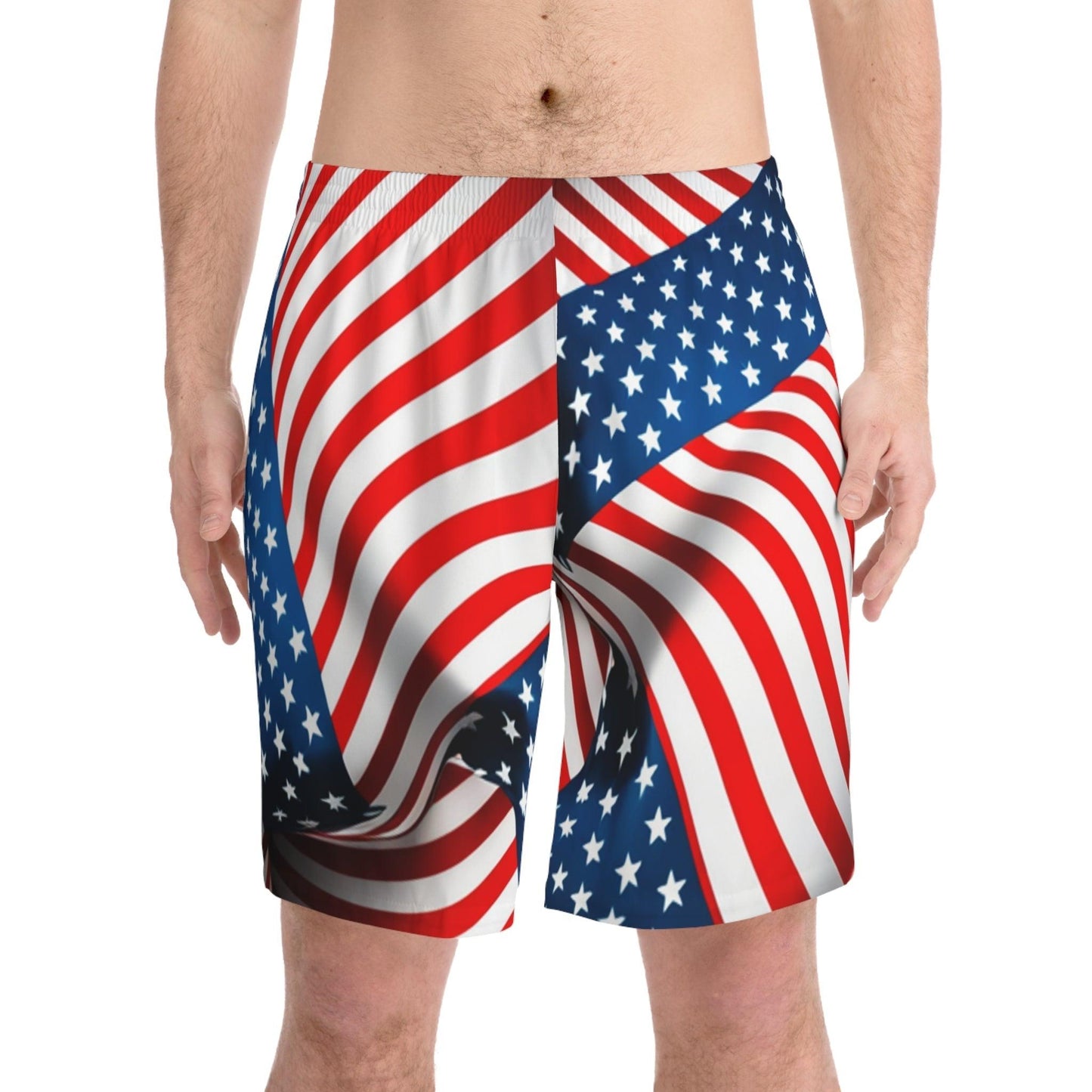 American Flag Men's Elastic Beach Shorts - Lizard Vigilante