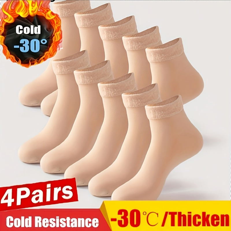 4 Pairs Snow Socks With Plush Lined, Thickened Warm Floor Socks, Winter Cold Cold Warm Socks