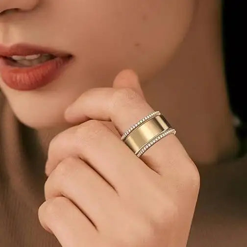 Glossy Trim Rhinestone Ring Titanium Steel