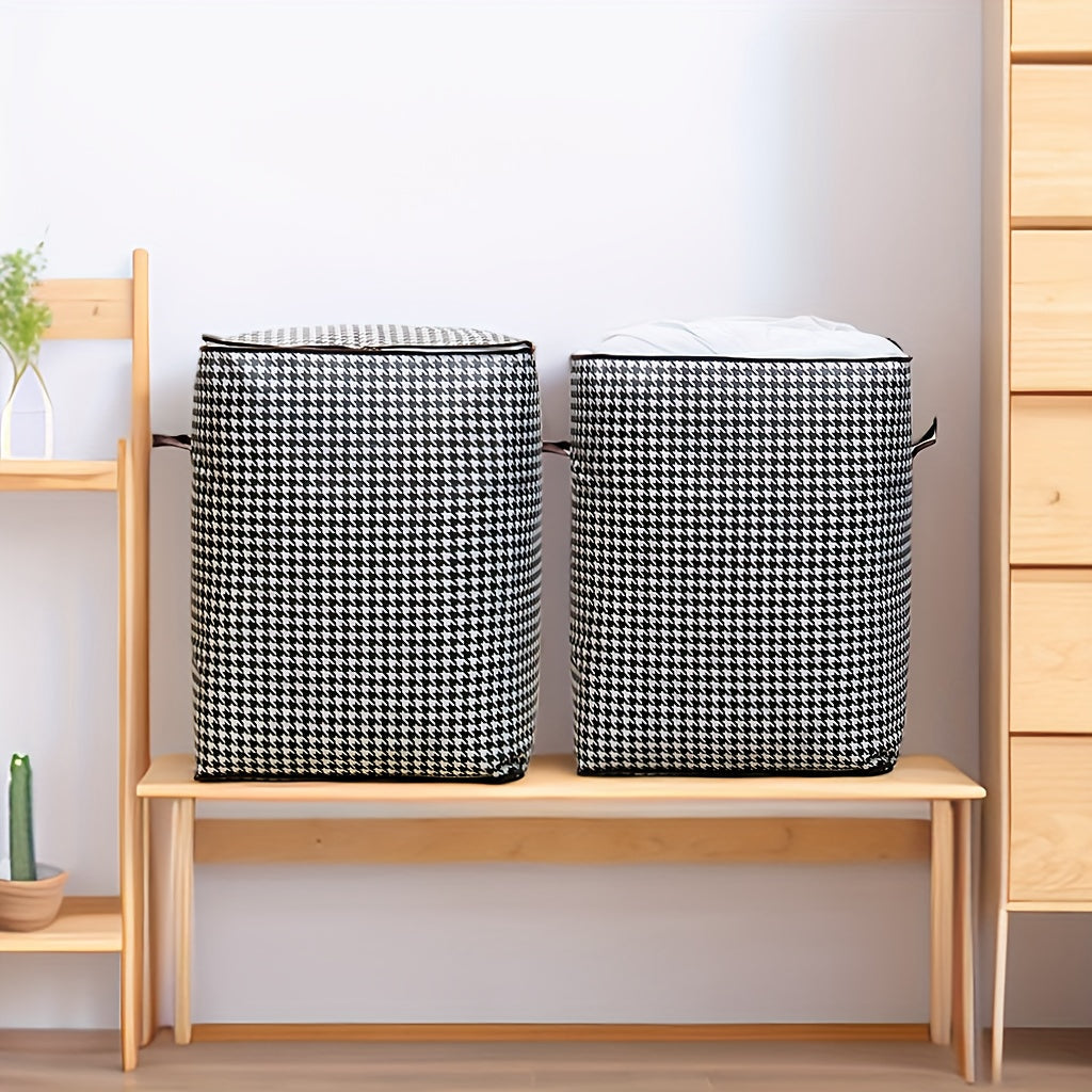 2pcs/5pcs Extra Large Capacity Stylish Houndstooth Storage Boxes - Durable, Space-Saving Closet Organizers with Handles for Easy Clothes, Blanket Storage and Organization at Home and Office