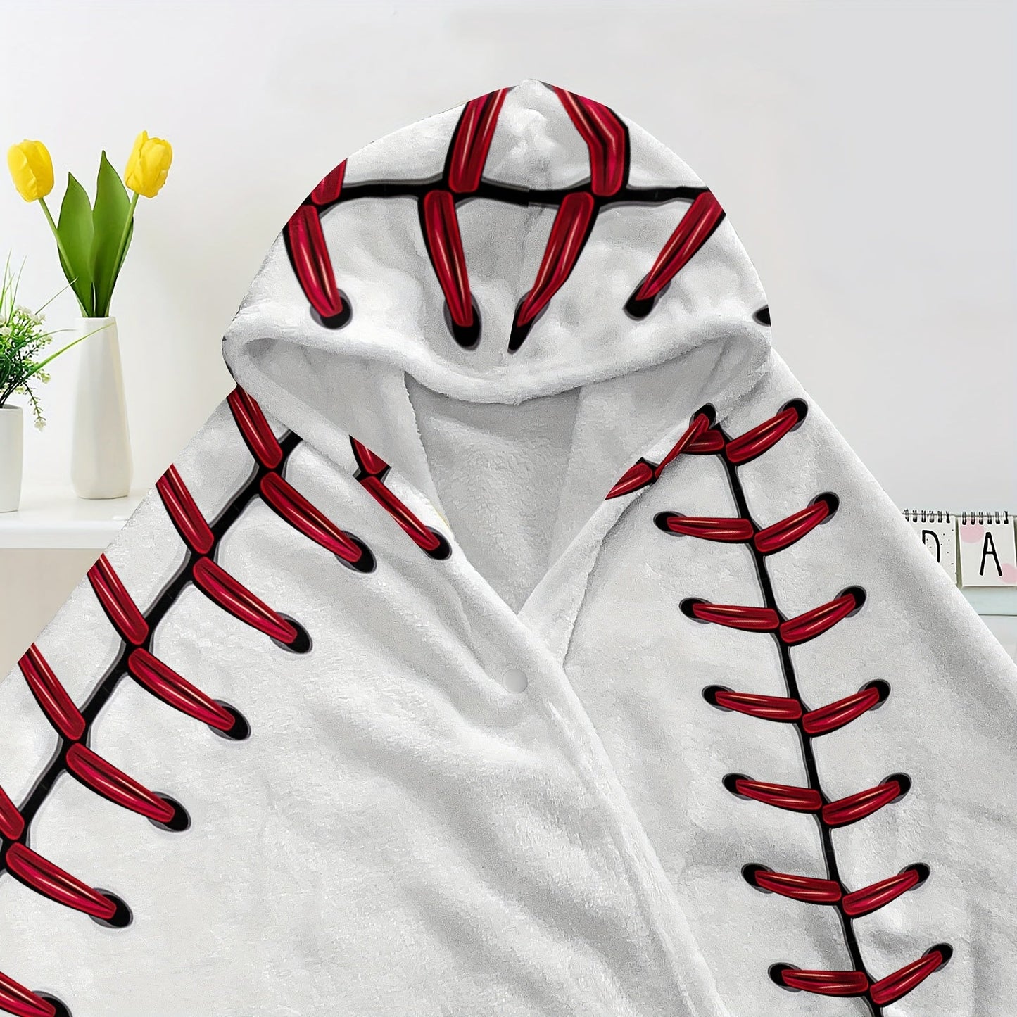 1pc Baseball Hooded Blanket Thick Nap Wearable Blanket Magic Blanket Hooded Cape Cozy Warm Soft Blanket For Sofa Office Bed And Travelling