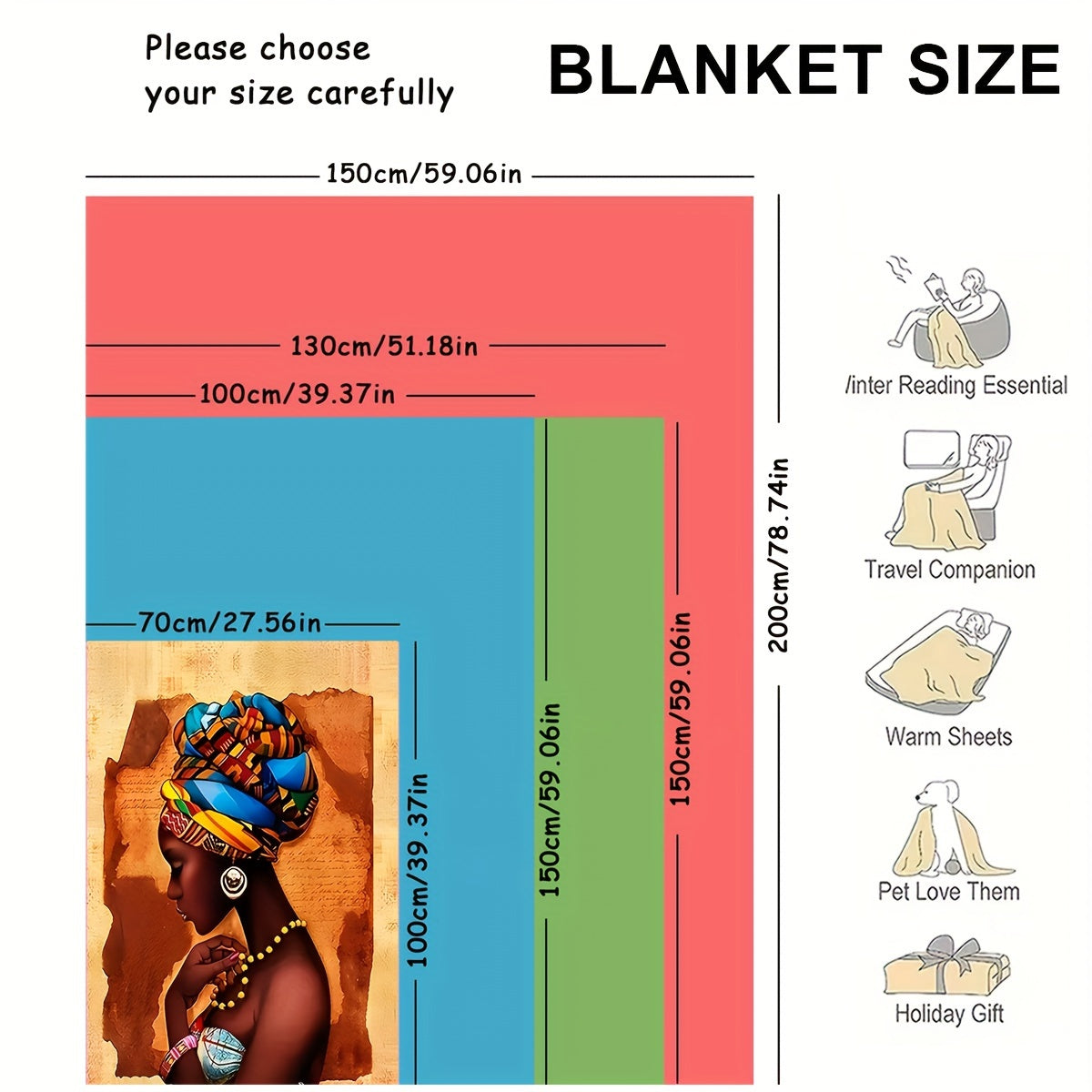 1pc Soft & Warm Flannel Blanket - Vibrant African Woman Pattern, Multi-Purpose Throw Blanket for Couch, Sofa, Office, Bed, Camping, Travel - Cozy Gift for All Seasons, Indoor and Outdoor Use