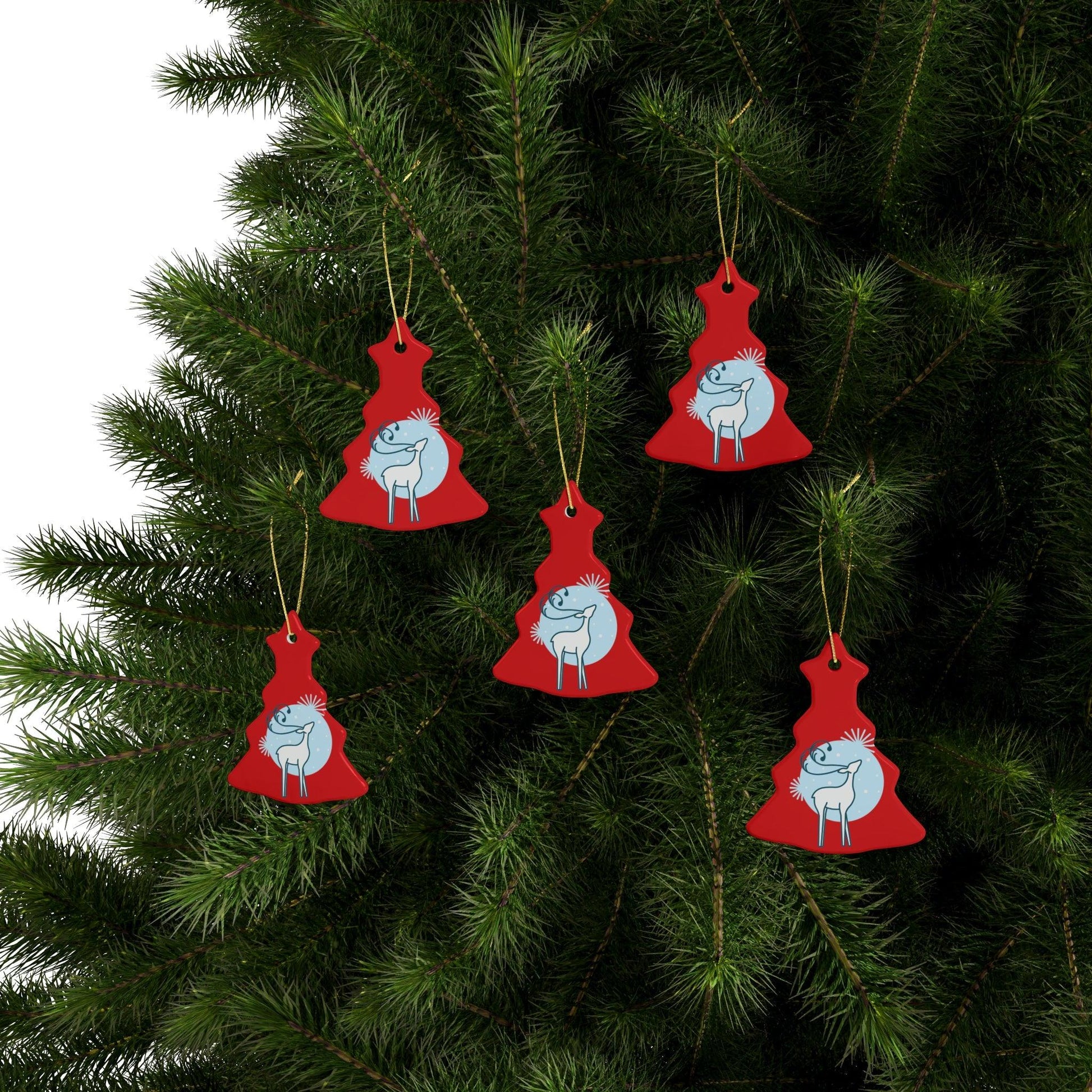 Red Christmas Tree Reindeer Ceramic Ornaments (1pcs, 5pcs, 10pcs, 20pcs) - Lizard Vigilante