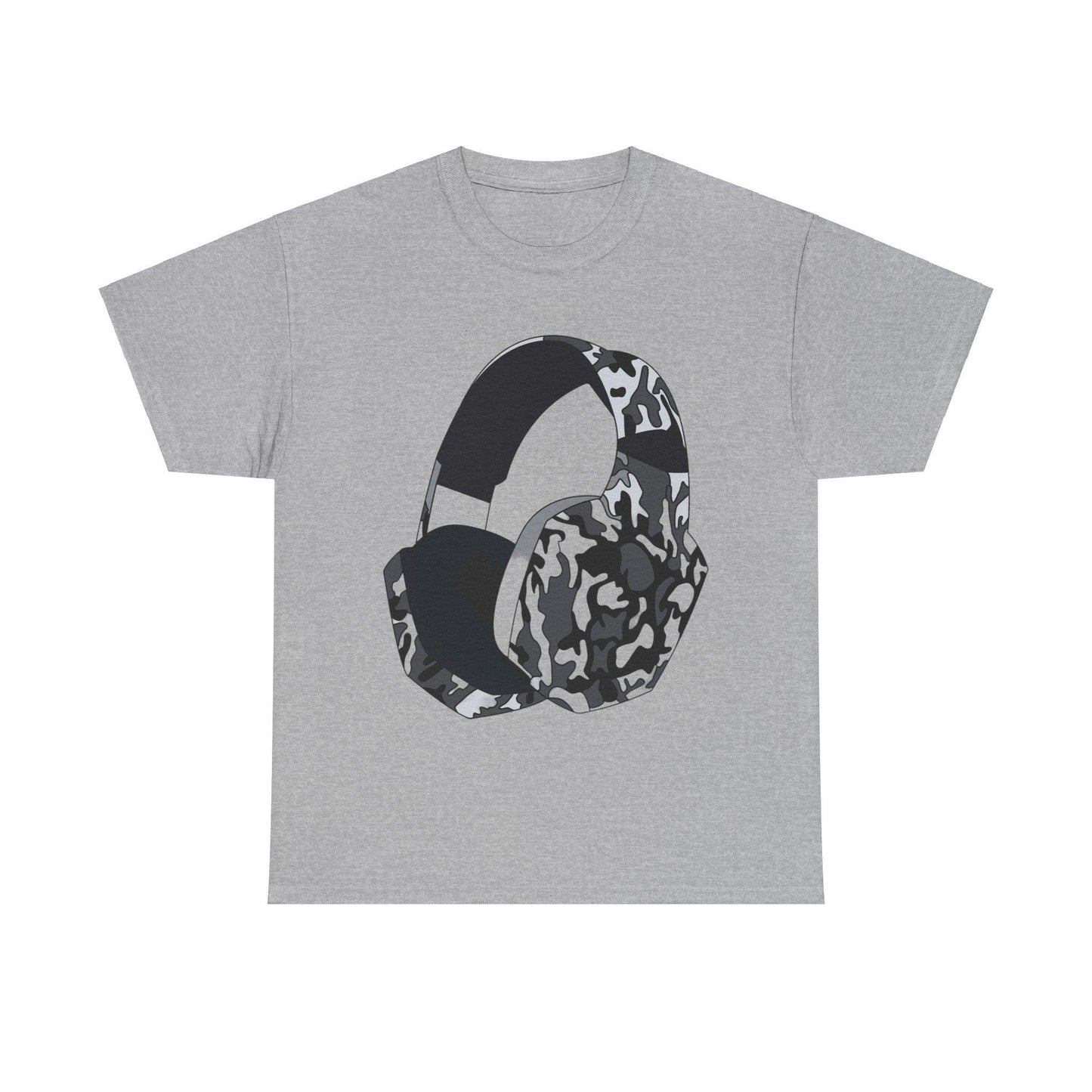 Black Camo Headphones Unisex Heavy Cotton Tee - Lizard Vigilante