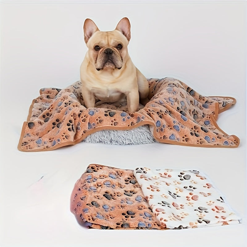 3pacs Pet Blanket Dog Puppy Blanket Paw Print Fleece Blanket For Small Medium Pet Dog Cat Warm Soft Sleep Mat (White, Coffee, Pink )  XS:40*60CM, S:52*76CM