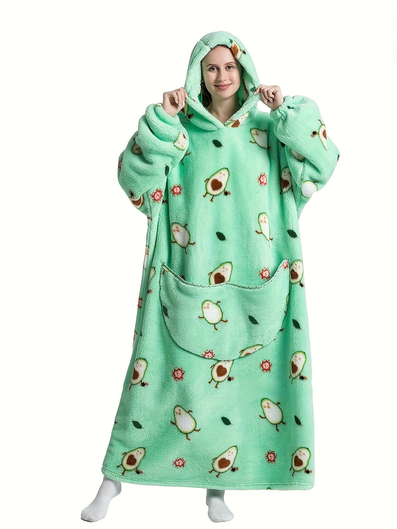 Plus Size Pumpkin Print Flannel Blanket Hoodie - Soft, Cozy, Plush, Hooded, Winter Outwear for Women with Halloween Theme