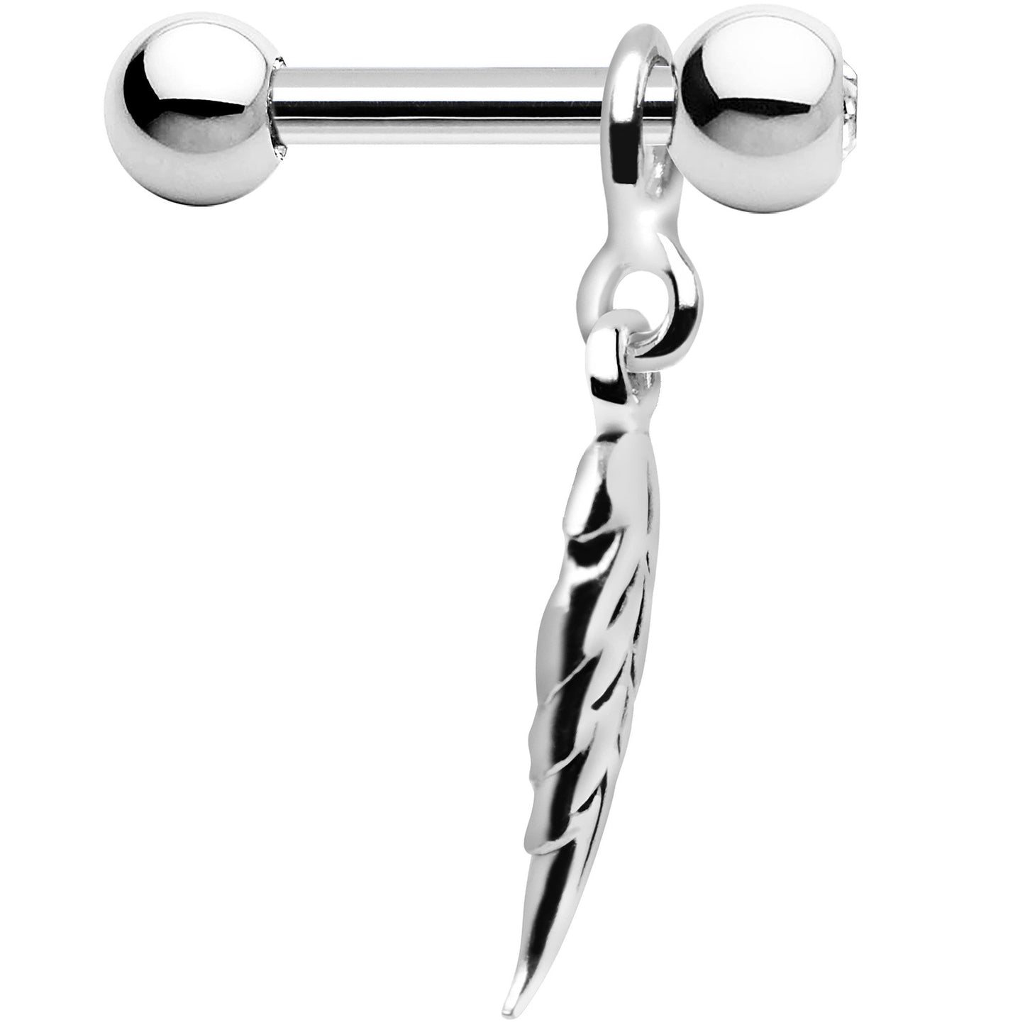 Silver 925 Crystalline Gem Falling Feather Dangle Cartilage Earring