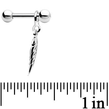 Silver 925 Crystalline Gem Falling Feather Dangle Cartilage Earring