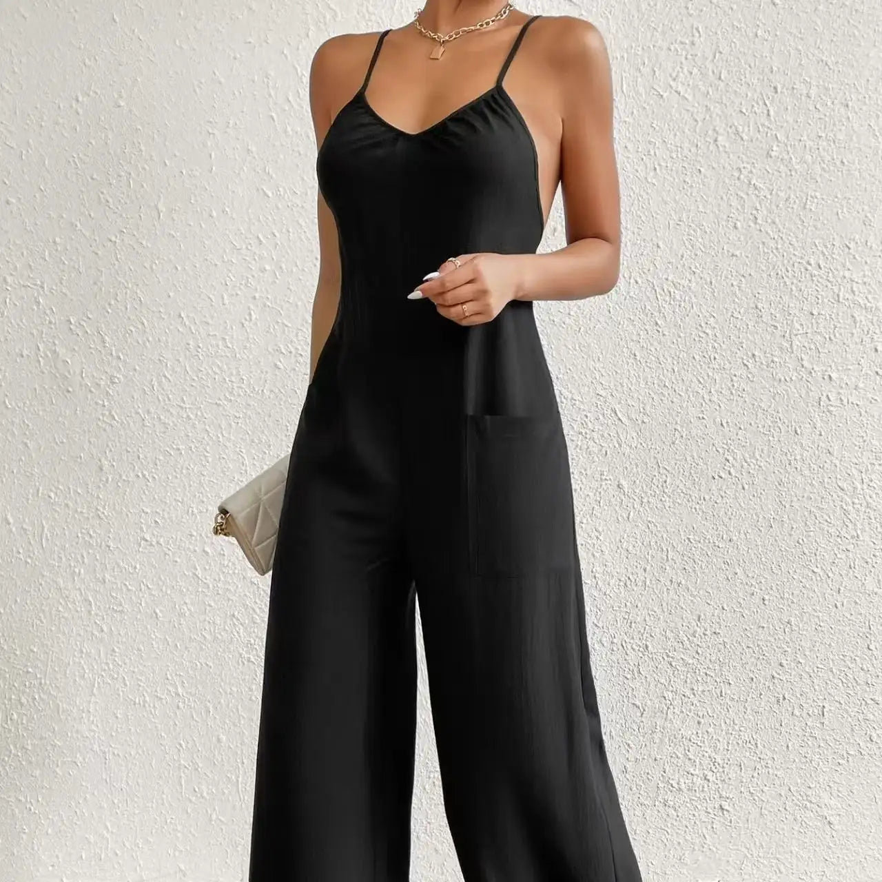 Ladies' Cross Leisure Vacation Lazy Backless Wide Leg Pants Camisole Skirt Jumpsuit