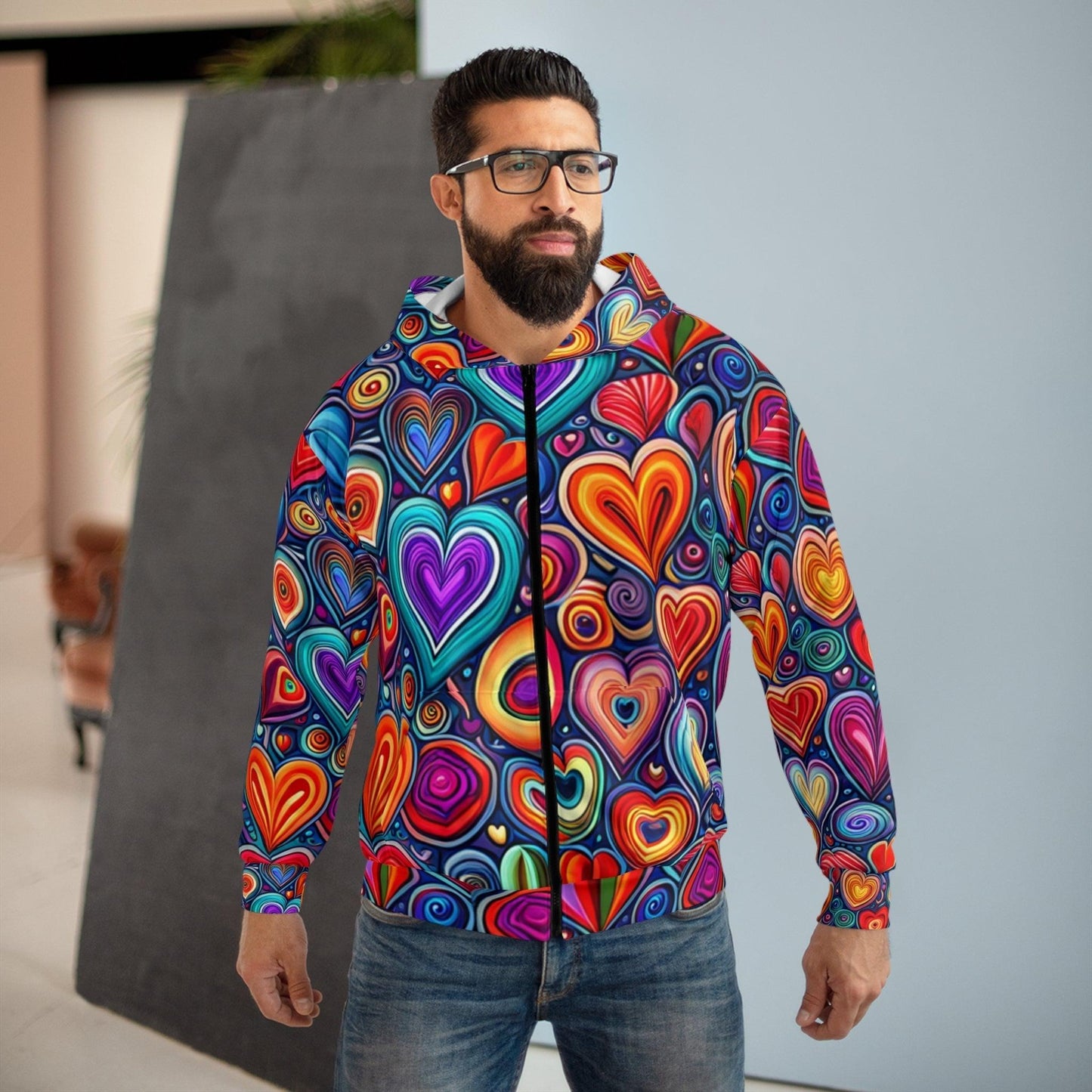 Much Love Unisex Zip Hearts Hoodie - Lizard Vigilante