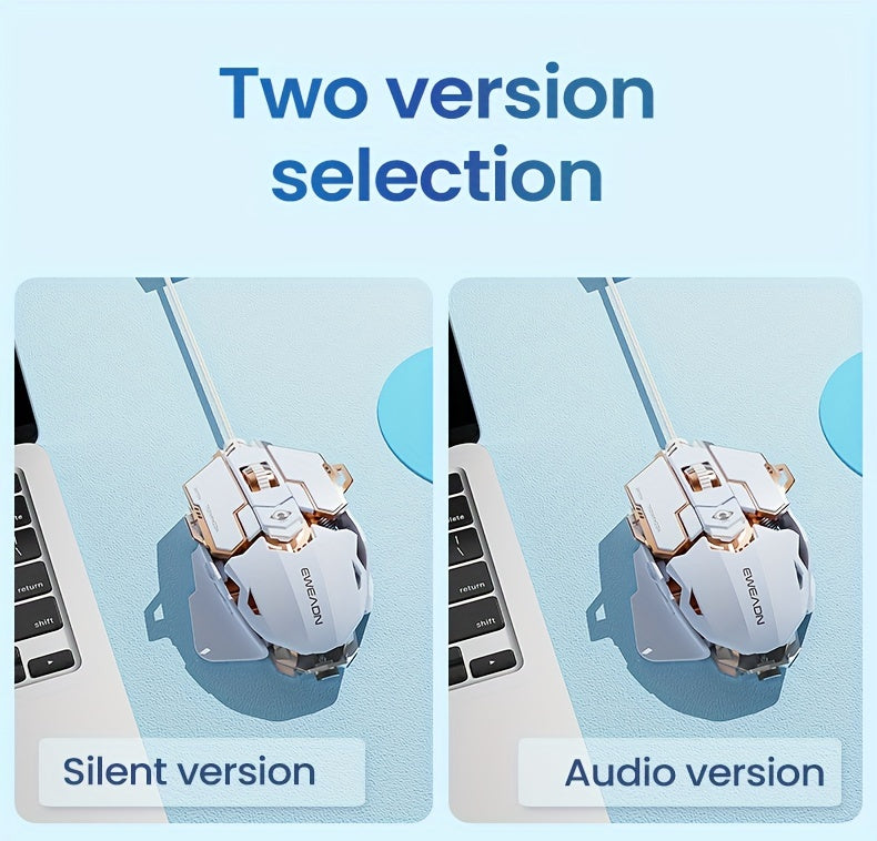 EWEADN G5 USB Wired Gaming Mouse Silent or audible optional Metal mechanical Mouse gamer with 8 Buttons Macro Function Keys, Support tail length adjustment to suit different hand sizes Perfect for desktop, laptop, computer, s