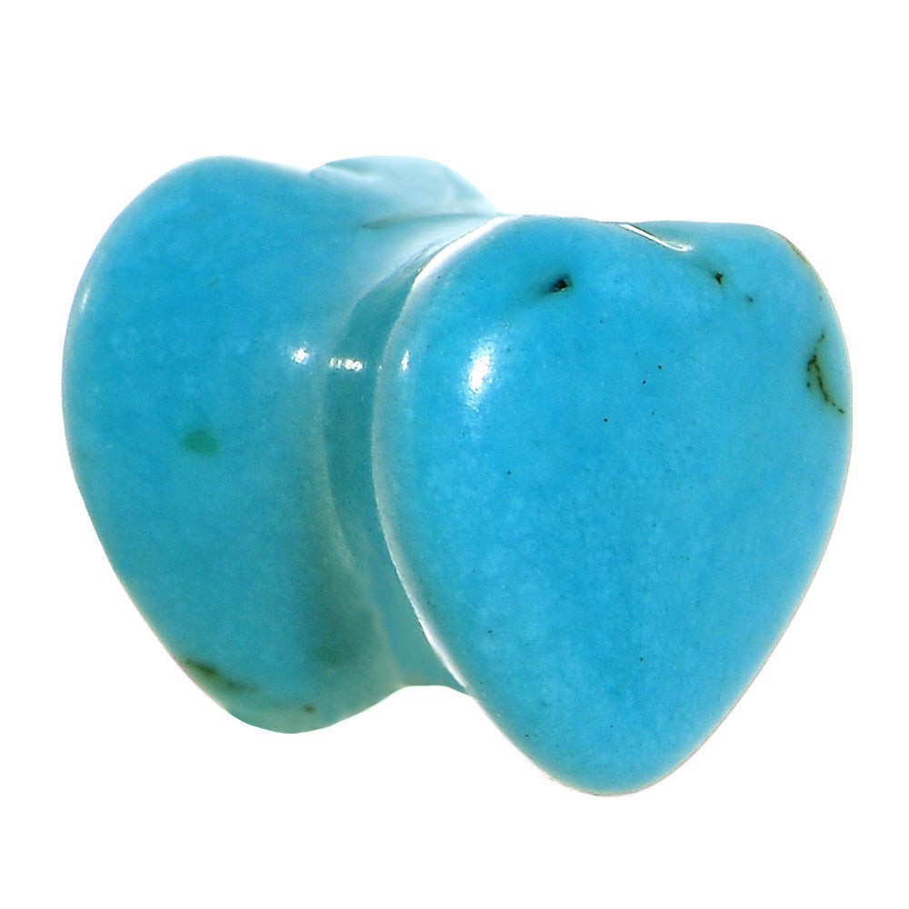 0G Natural Blue Turquoise Sweet Heart Stone Saddle Plug