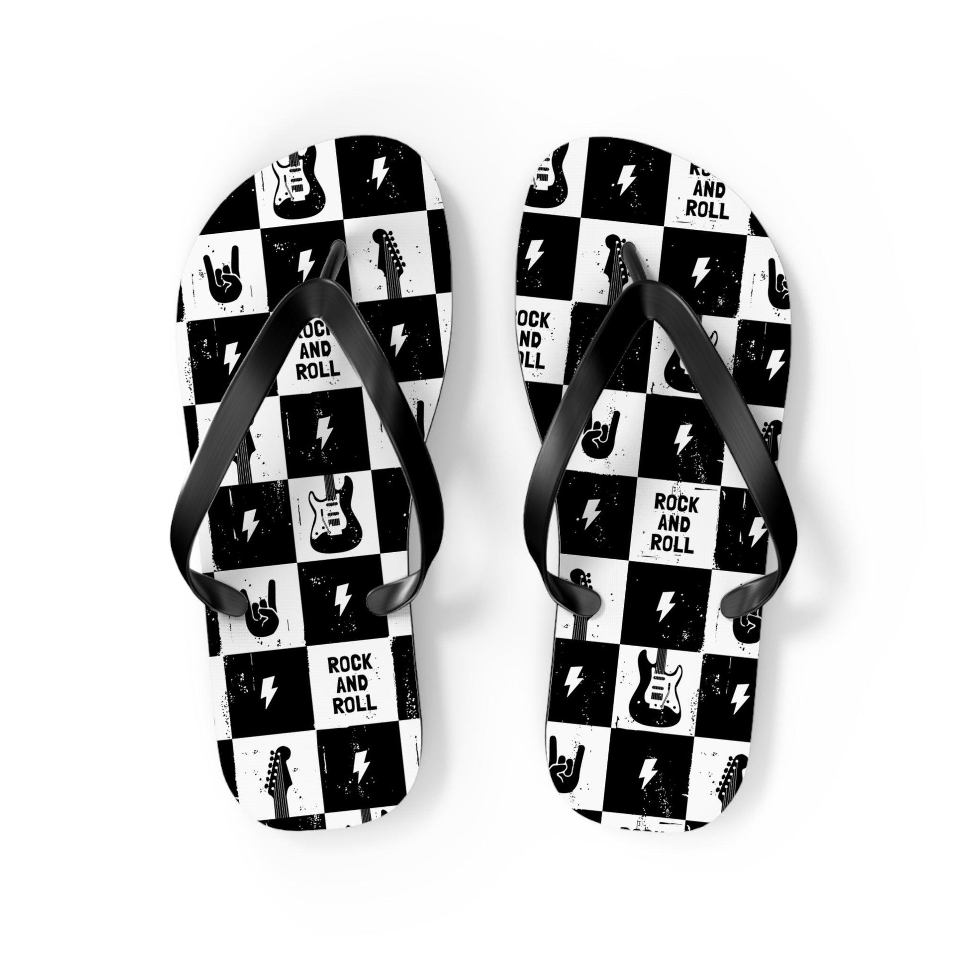 Rock And Roll Squares Flip Flops - Premium Shoes from Printify - Just $27.99! Shop now at Lizard Vigilante