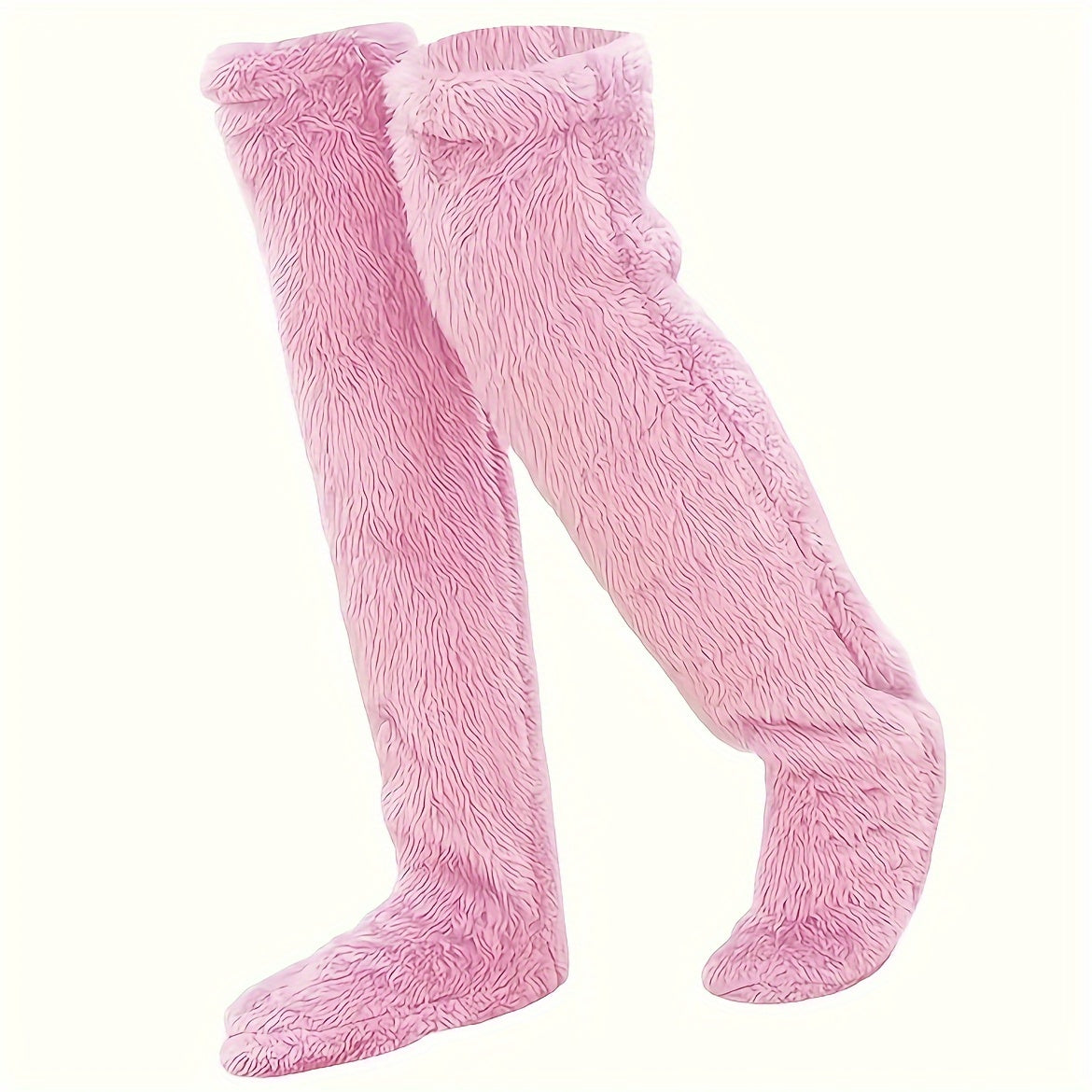 Fuzzy Thigh High Stockings, Warm Over-the-Knee Socks for Women, Solid Color