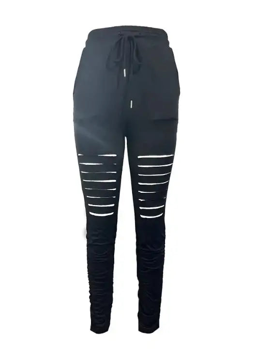Ladies' Fashionable Casual Solid Color Autumn And Winter Perforated Pants