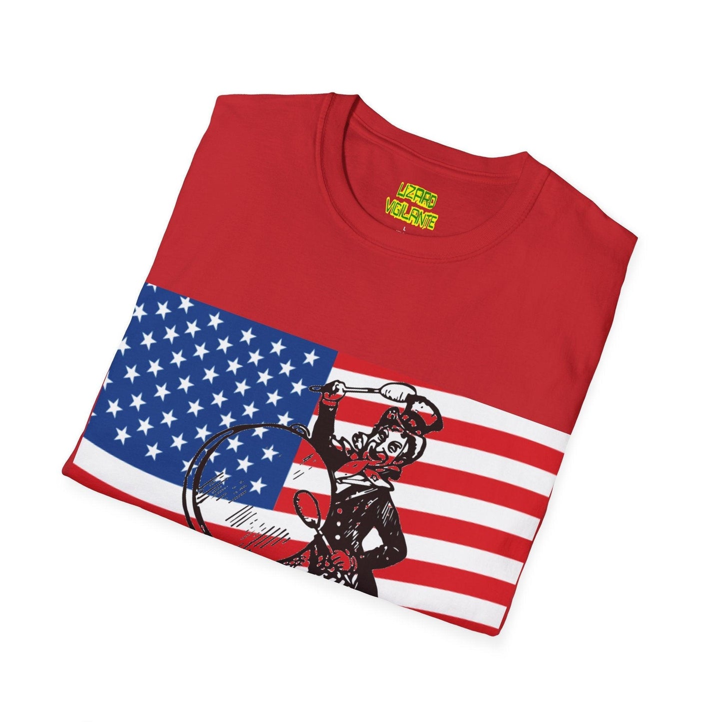 Uncle Sam Drummer American Flag Unisex Softstyle T-Shirt - Lizard Vigilante