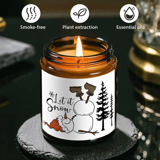 1pc Lavender Scented Candle, "Let it Snow" Festive Design, Smoke-Free, Plant Extraction, Essential Oils, Glass Jar, Perfect for Christmas, Home & Kitchen Decor, Ideal for Coworkers, Friends, Family, White Elephant Gift