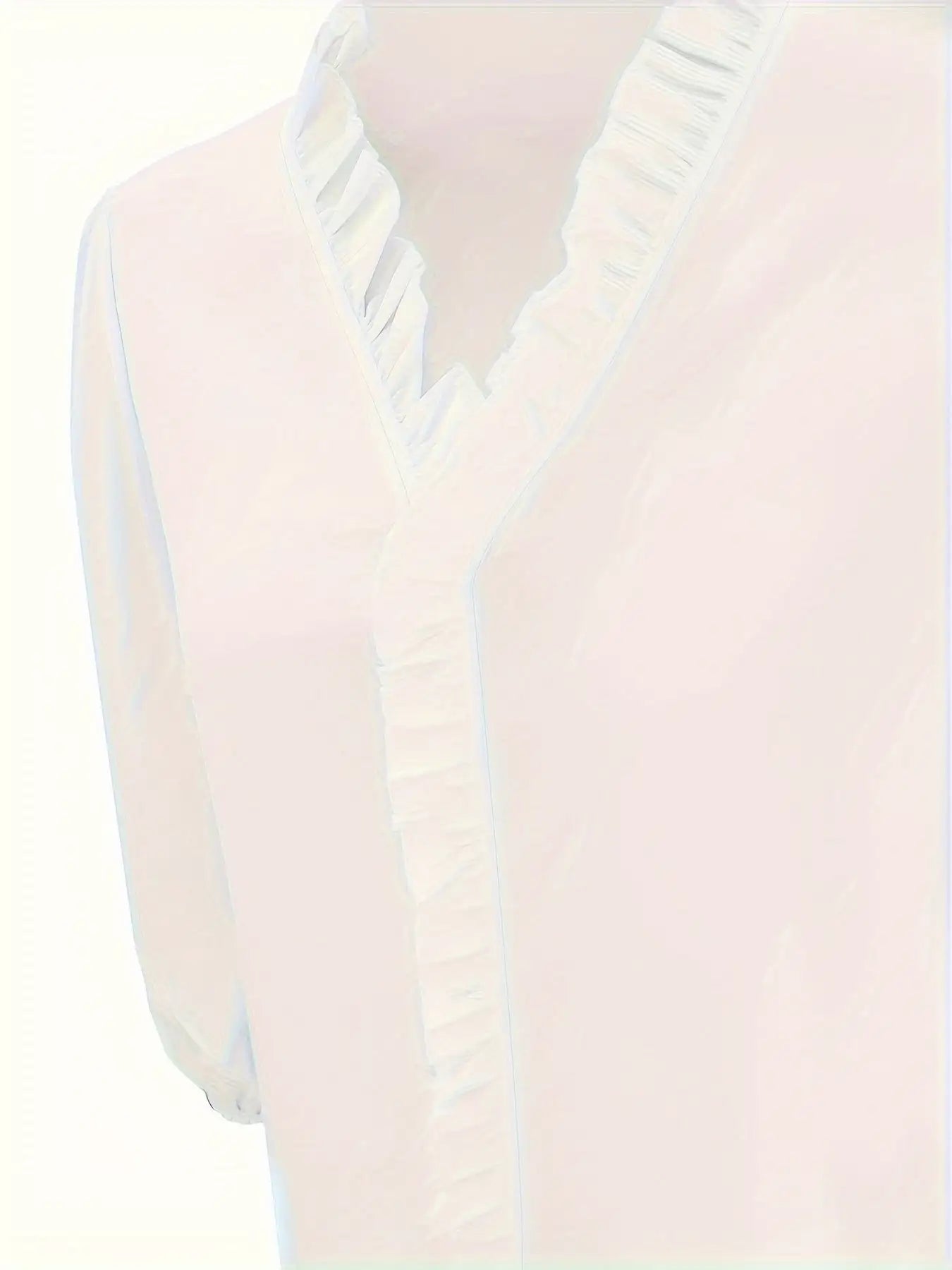 Pure Color Ruffle Hemline Shirt, Casual V-neck Long Sleeve Shirt.