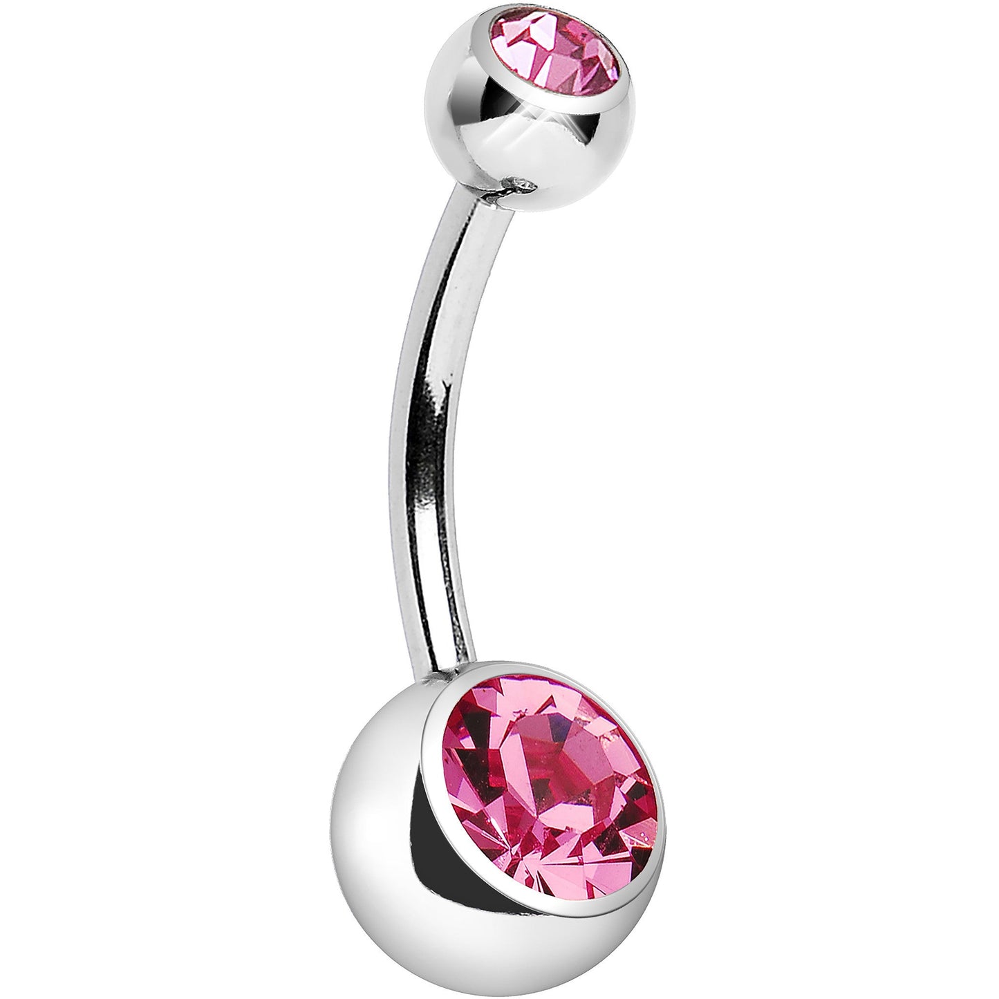 Internally Threaded Pink Double Gem Belly Ring 11mm