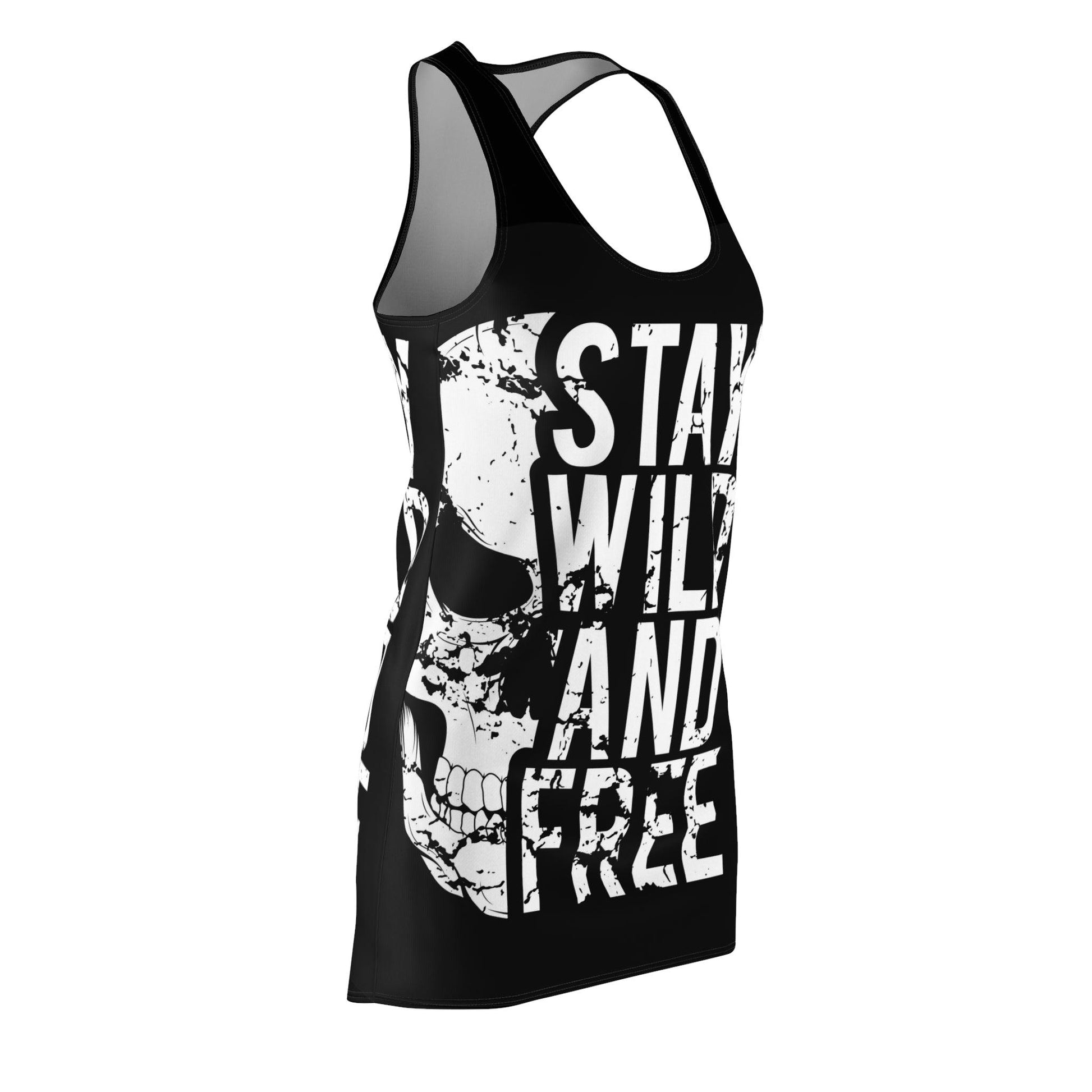 Stay Wild And Free Skull Women's Cut & Sew Racerback Dress (AOP) - Lizard Vigilante