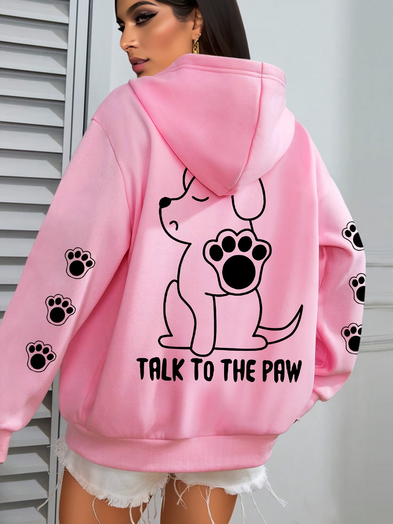 Plus Size Womens Cozy Dog Talk to The Paw Print Hoodie - Soft Drawstring Casual Hooded Sweatshirt for Winter and Fall - Comfortable Relaxed Fit, Long Sleeve, Pullover Design, and Fun Pet Lovers Graphic - Premium hoodies from Lizard Vigilante - Just $26.99! Shop now at Lizard Vigilante