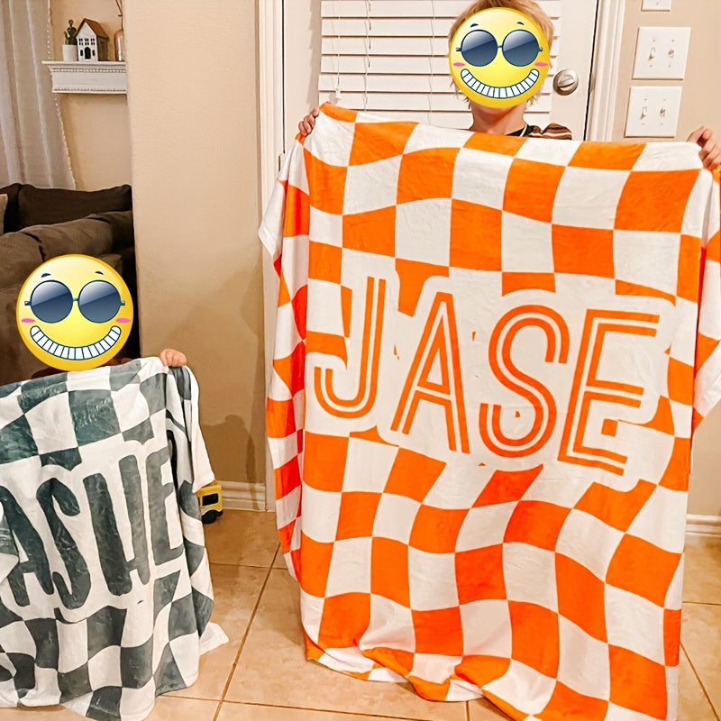 1pc Custom Blanket Vintage Striped Name Custom Blanket Soft Flannel Sofa Blanket TV Blanket Personalized Custom Blanket Exclusive Gift Blanket