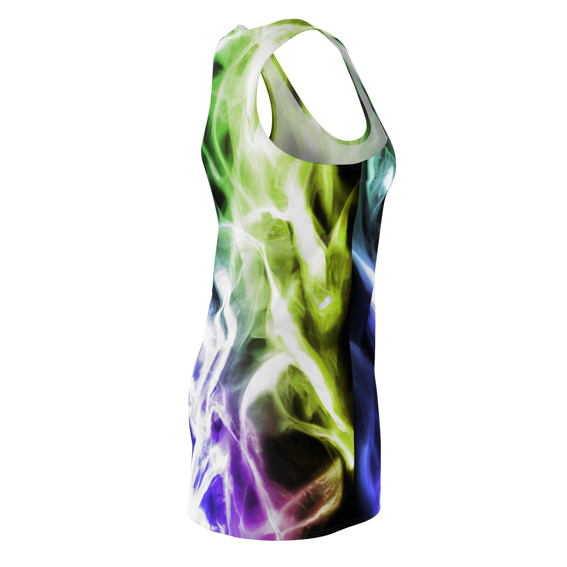 Neon Smoke Show Purple Green Women's Cut & Sew Racerback Dress (AOP) - Lizard Vigilante