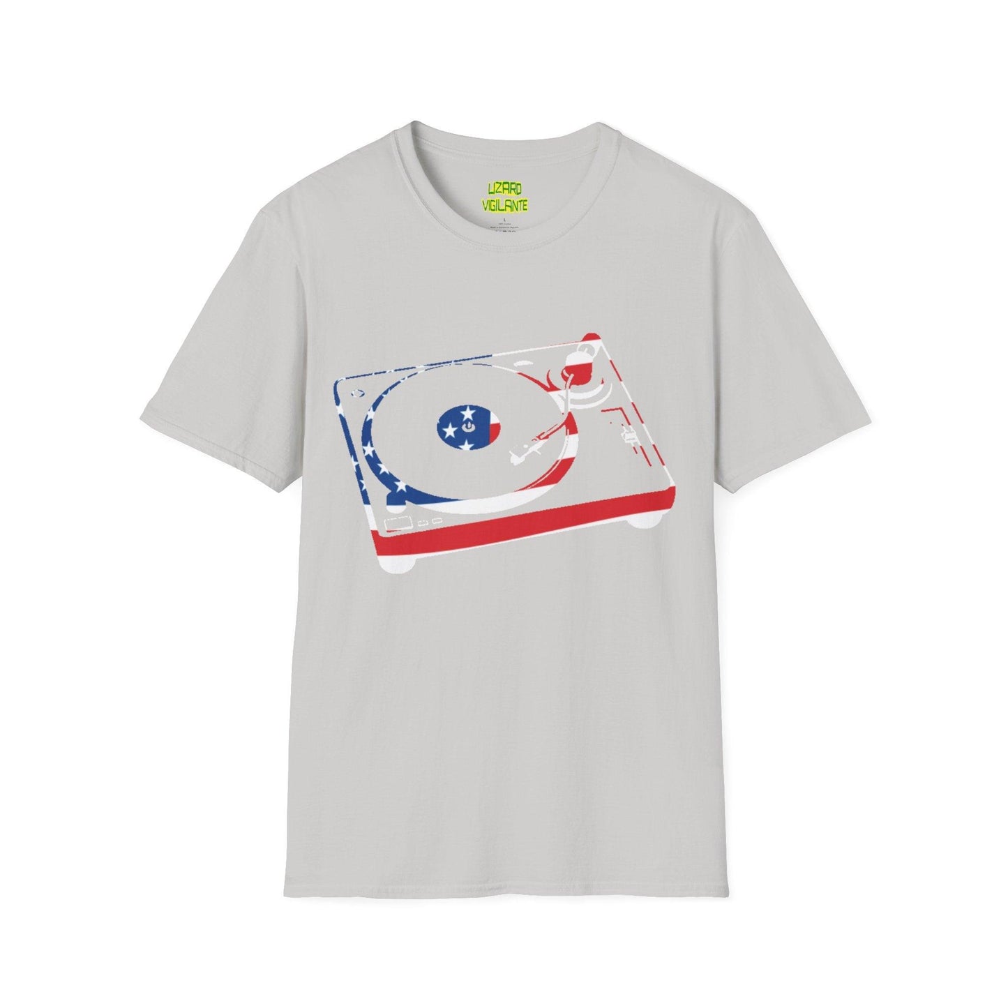 American Flag Turntable Unisex Softstyle DJ T-Shirt - Lizard Vigilante