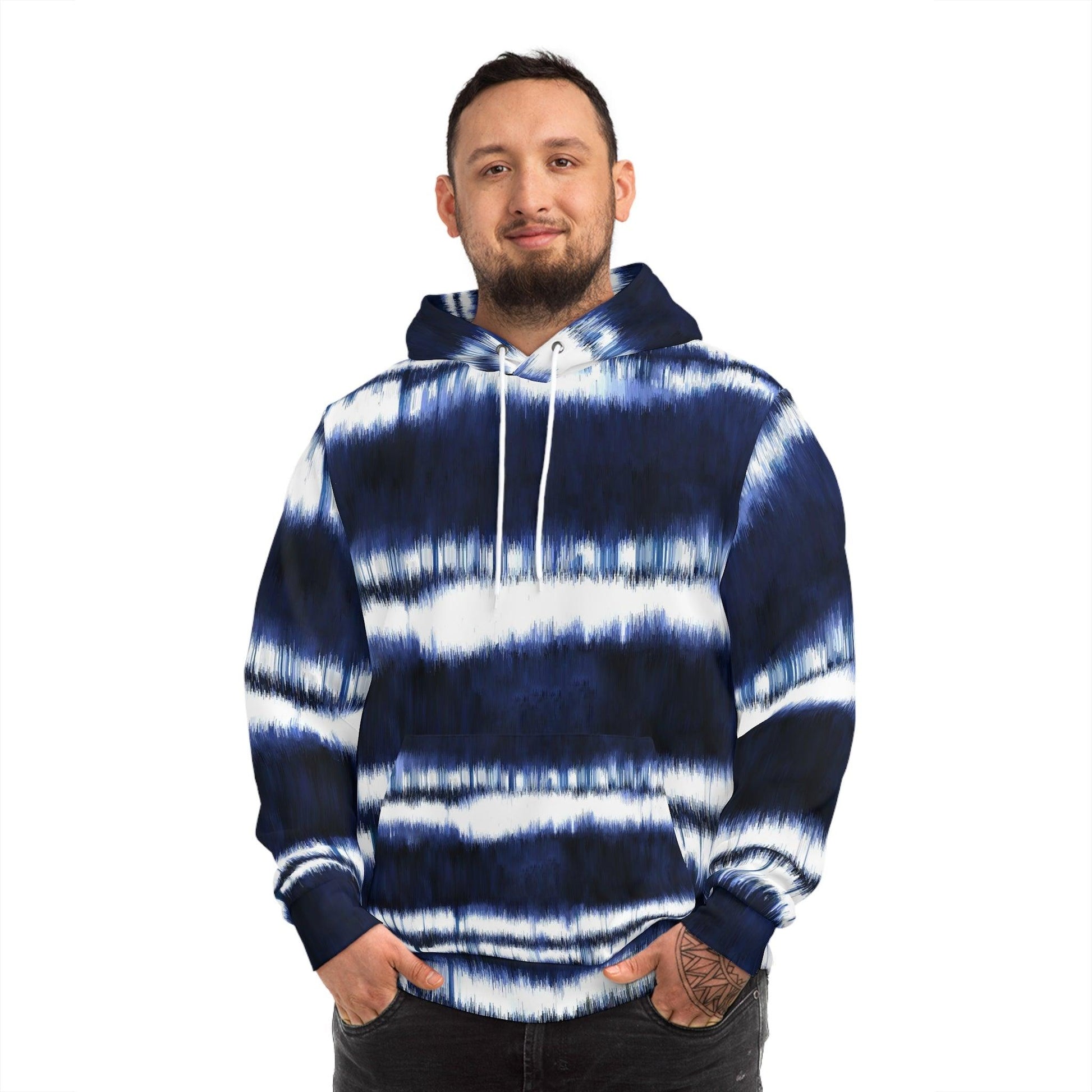 White Lines on Blue Fashion Hoodie (AOP) - Lizard Vigilante