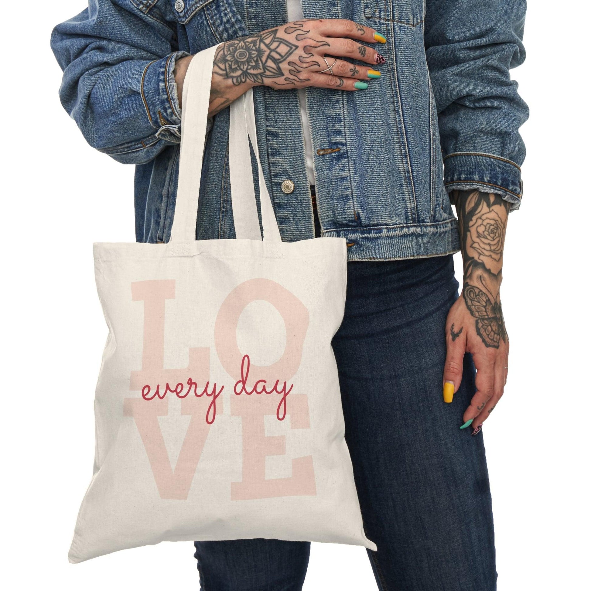 Pink LOVE every day Natural Tote Bag - Lizard Vigilante