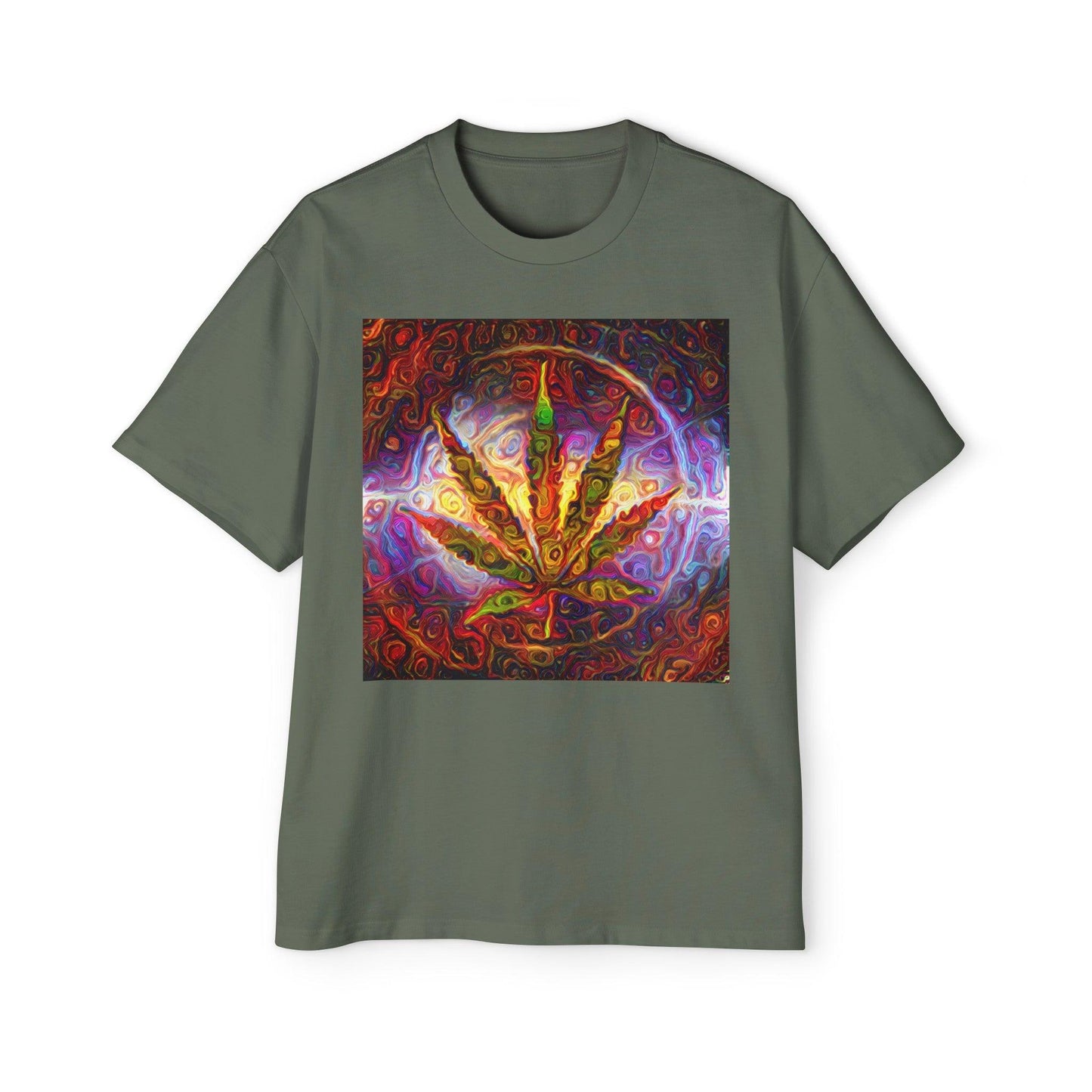 Psychedelic Pot Leaf Men's Heavy Oversized Tee - Lizard Vigilante